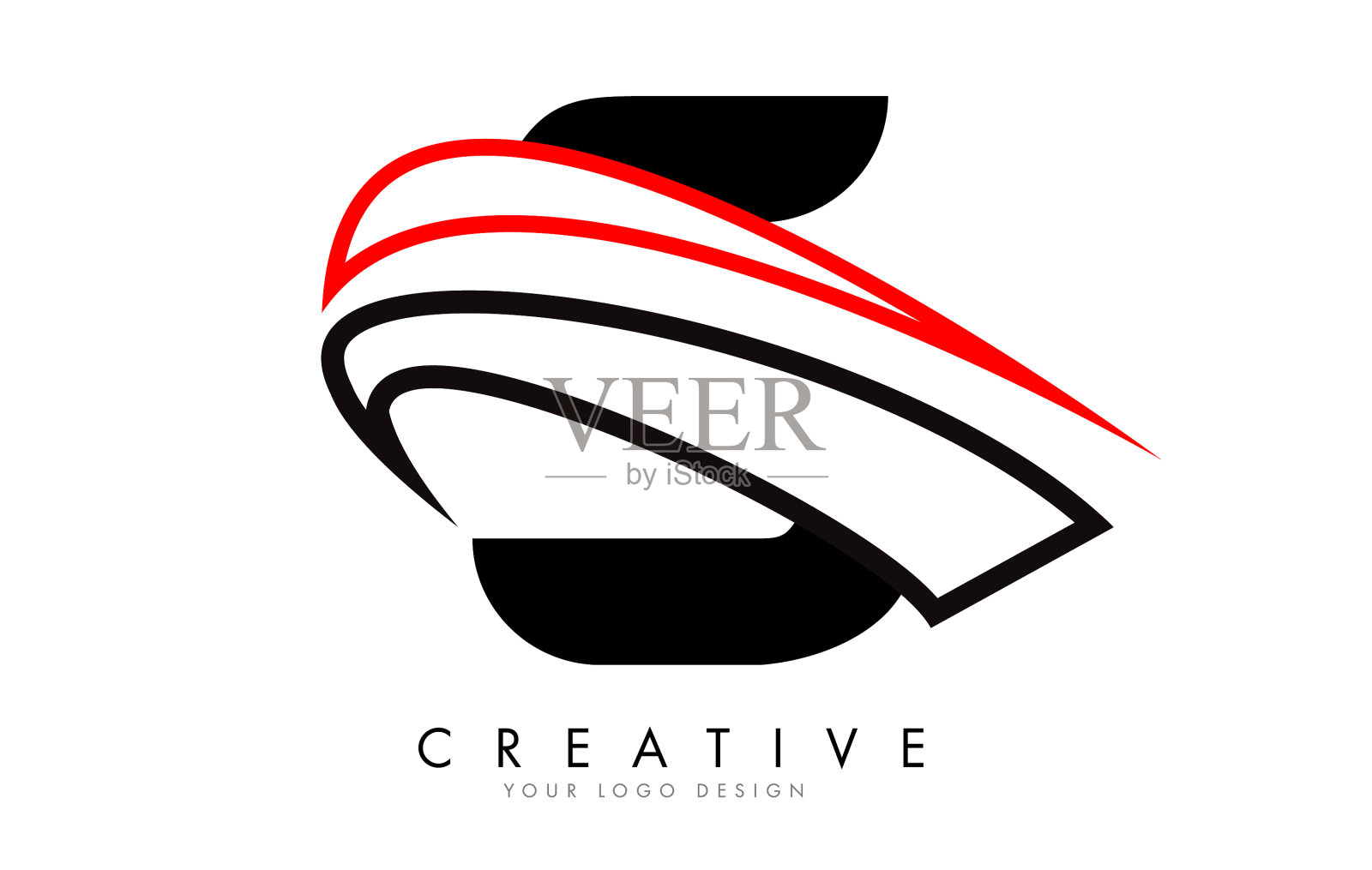 S字母的标志与黑色和红色的字母斜杠插画图片素材