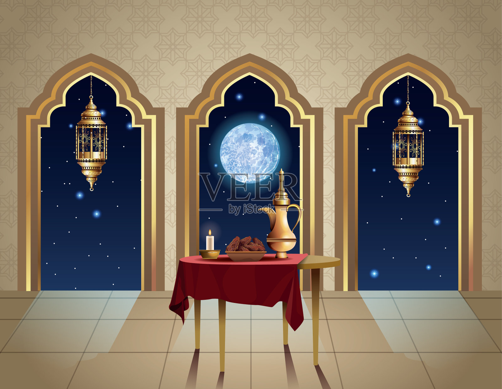 用茶壶庆祝斋月节日插画图片素材