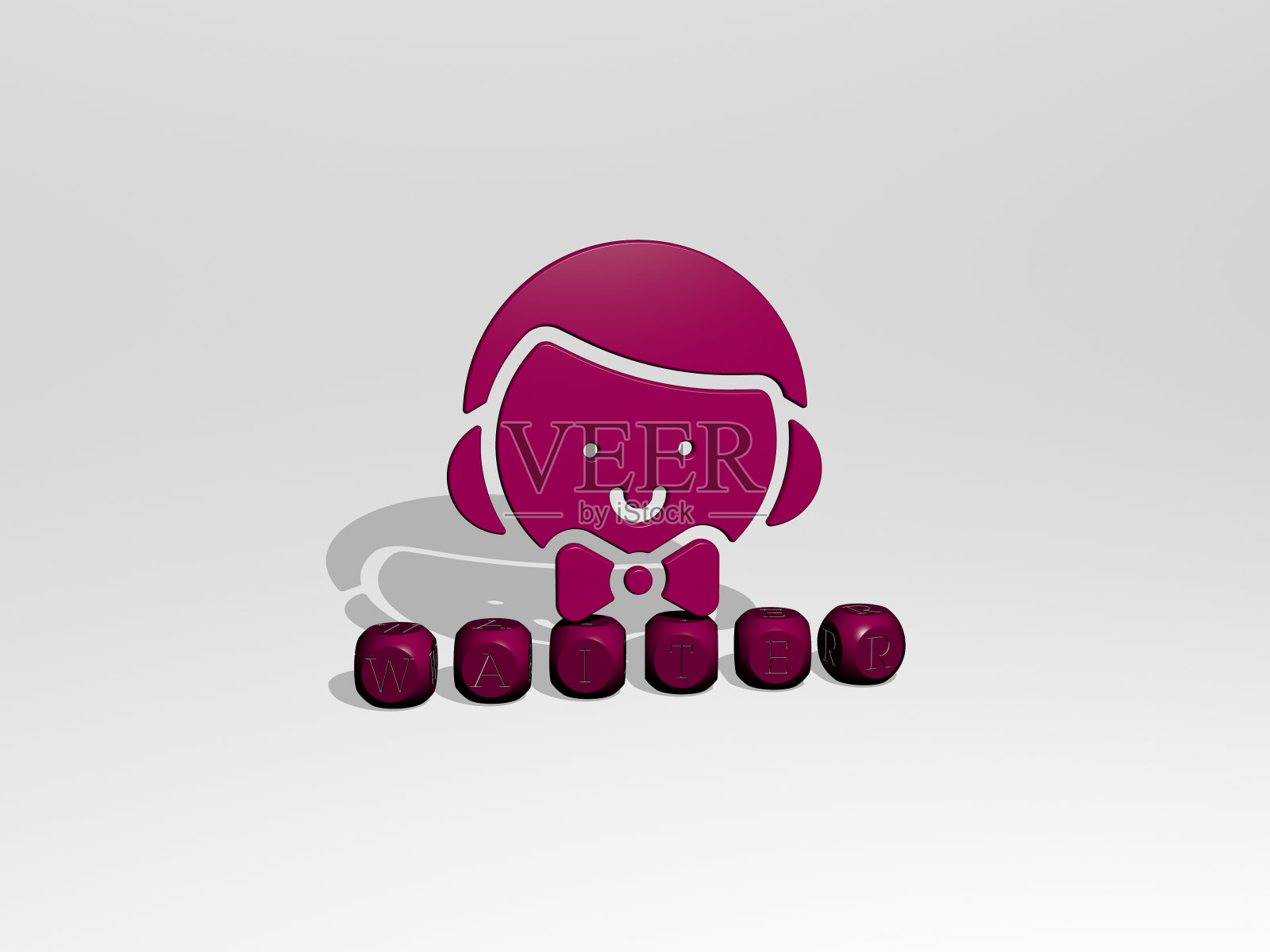 垂直的WAITER的3D图形图像，以及由金属立方体字母从顶部视角构建的文本，非常适合概念演示和幻灯片。卡通插图照片摄影图片