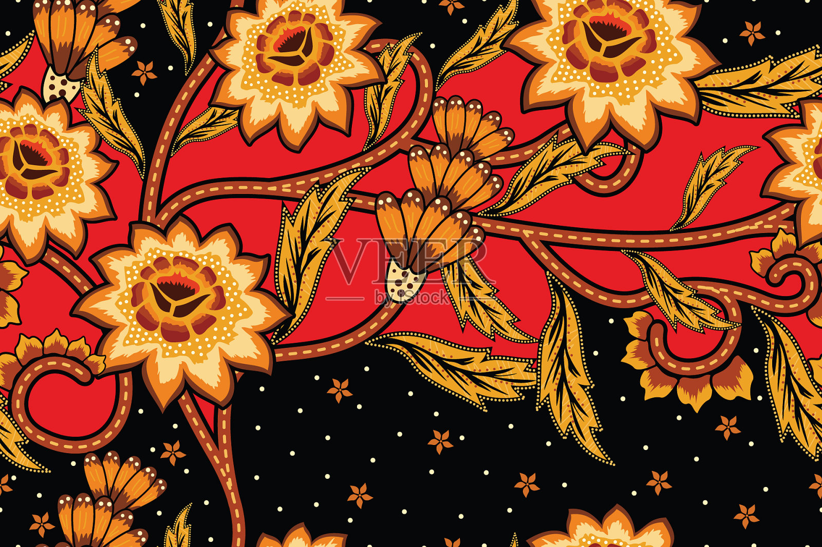 无缝图案花传统蜡染图案插画图片素材