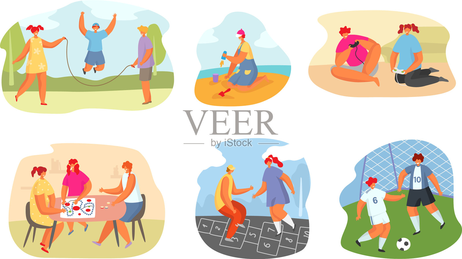 孩子们玩游戏的少女插画图片素材