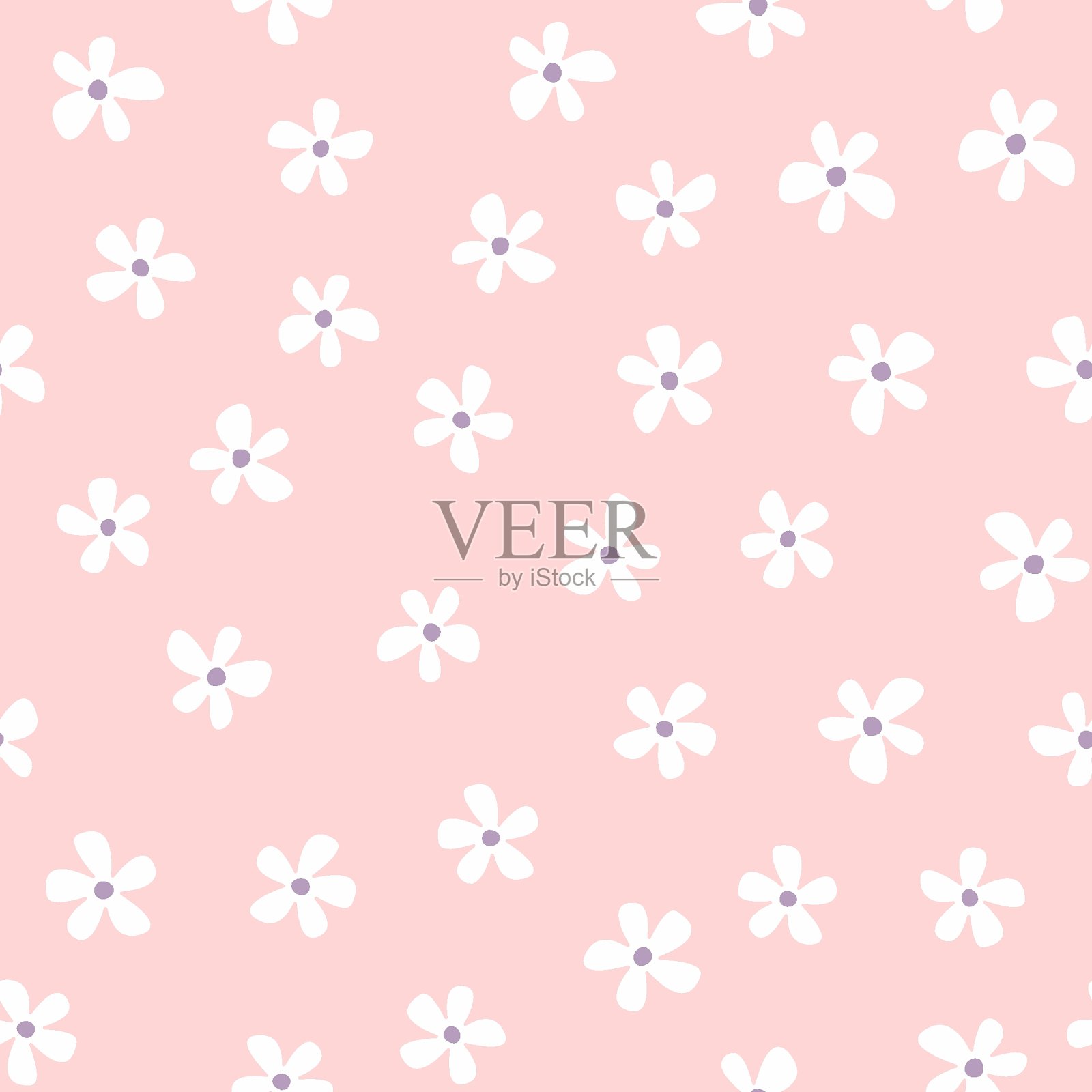 简单的无缝图案，粉红色的背景上有重复的白花。可爱的花卉矢量插图。插画图片素材
