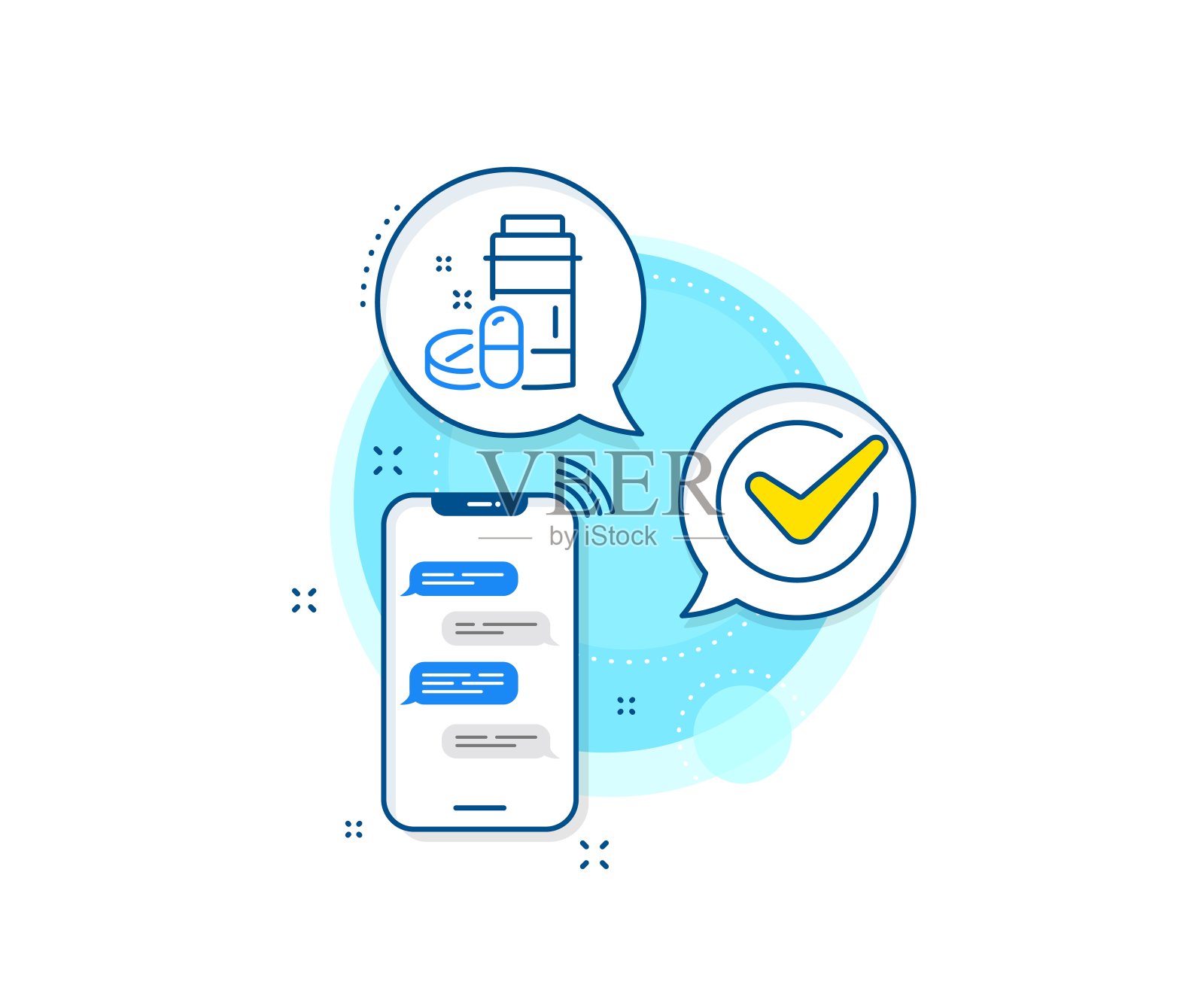 医药药瓶线图标。药药的迹象。药房药物。向量插画图片素材