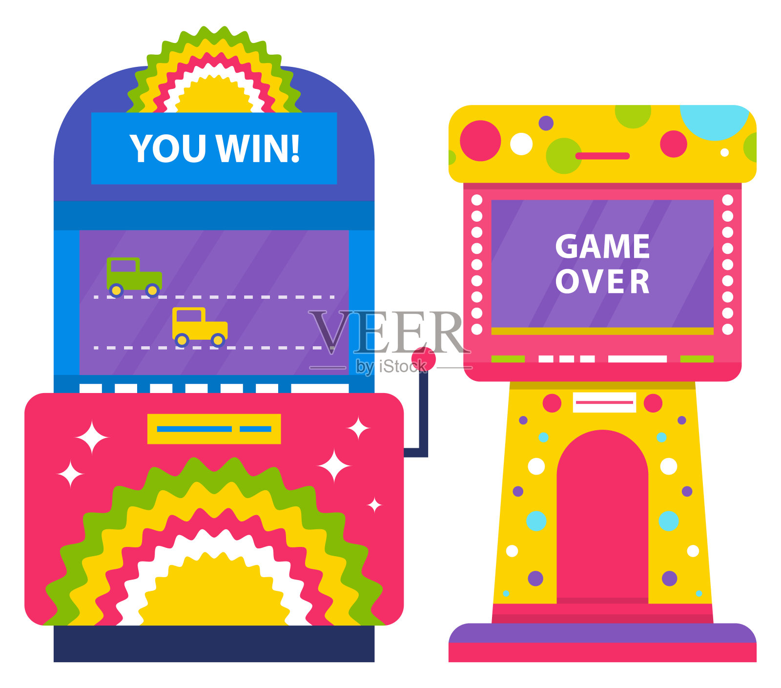 游戏结束机与屏幕，赛车矢量插画图片素材