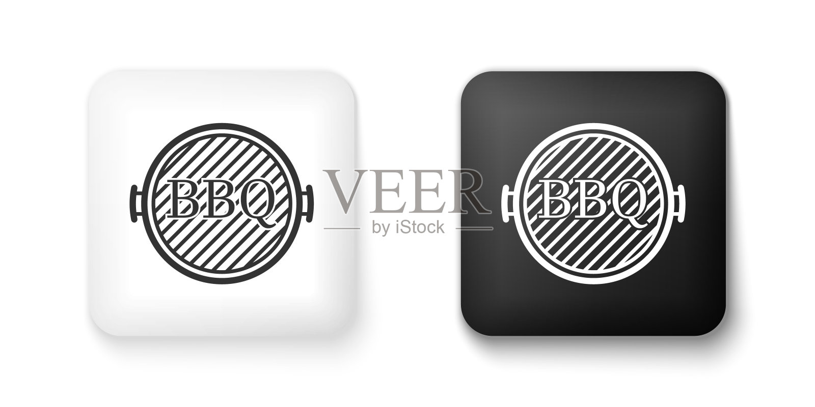 黑白烧烤架图标孤立在白色背景。俯视图烧烤架。方形按钮。向量图标素材