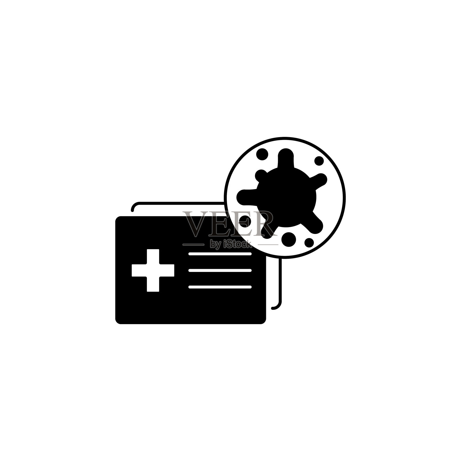 病毒、细菌和医疗表格、文件、证书图标、符号、符号。冠状病毒，COVID-19图标，标志黑白底。2019 - ncov简单图标素材