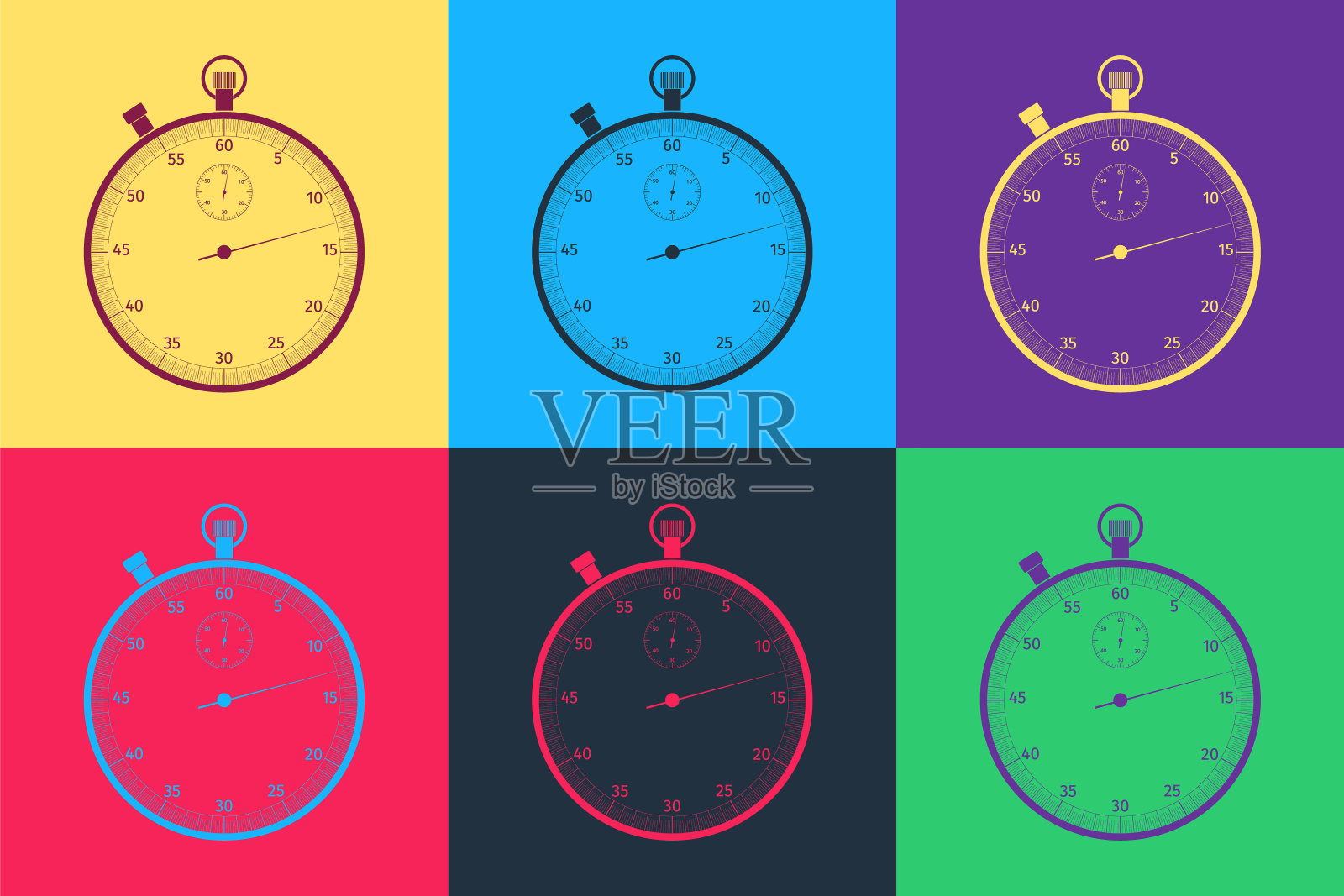 流行艺术经典秒表图标孤立的颜色背景。计时器图标。天文钟的迹象。向量插画图片素材