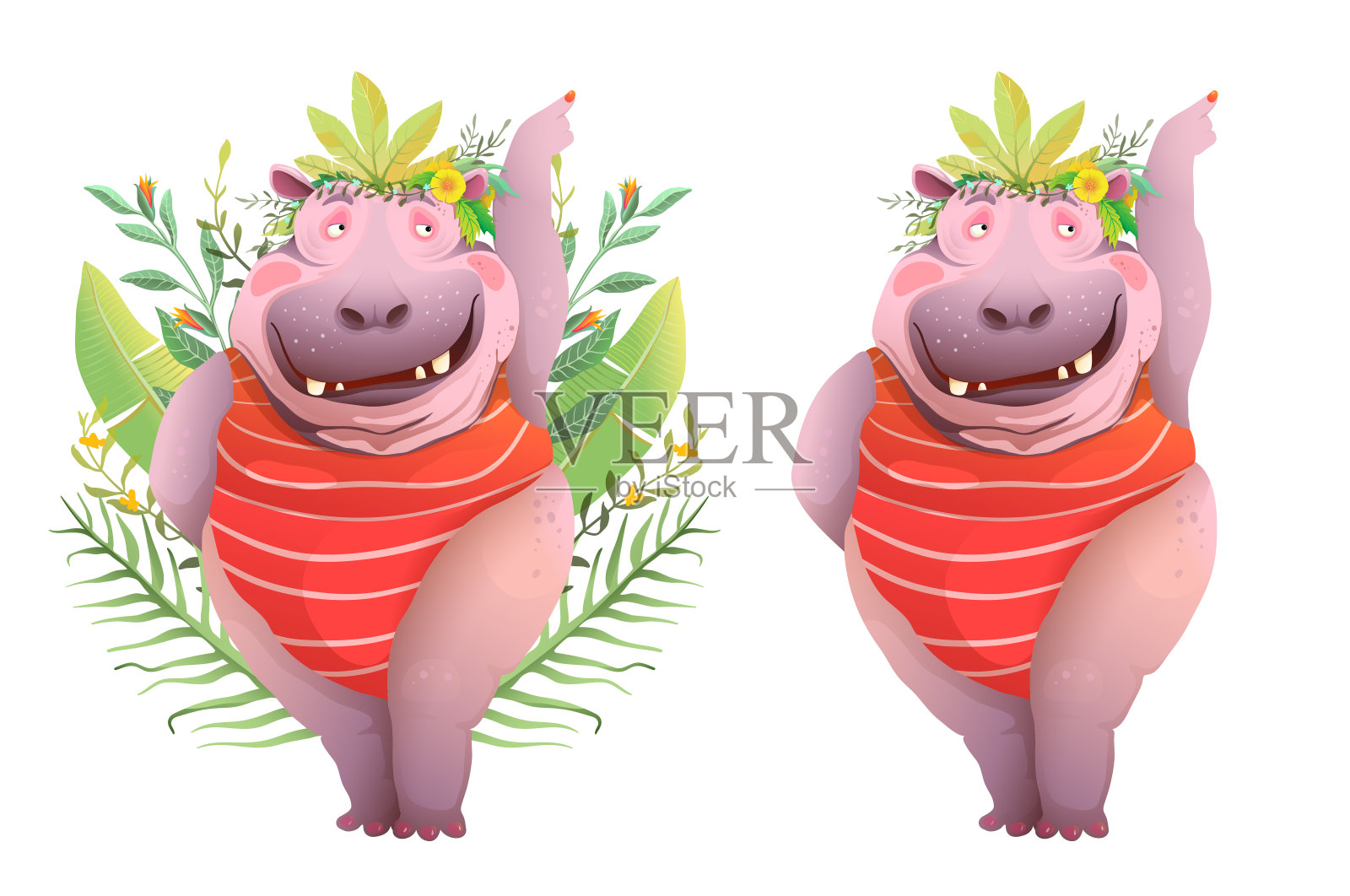 有趣的河马动物角色矢量卡通插画图片素材