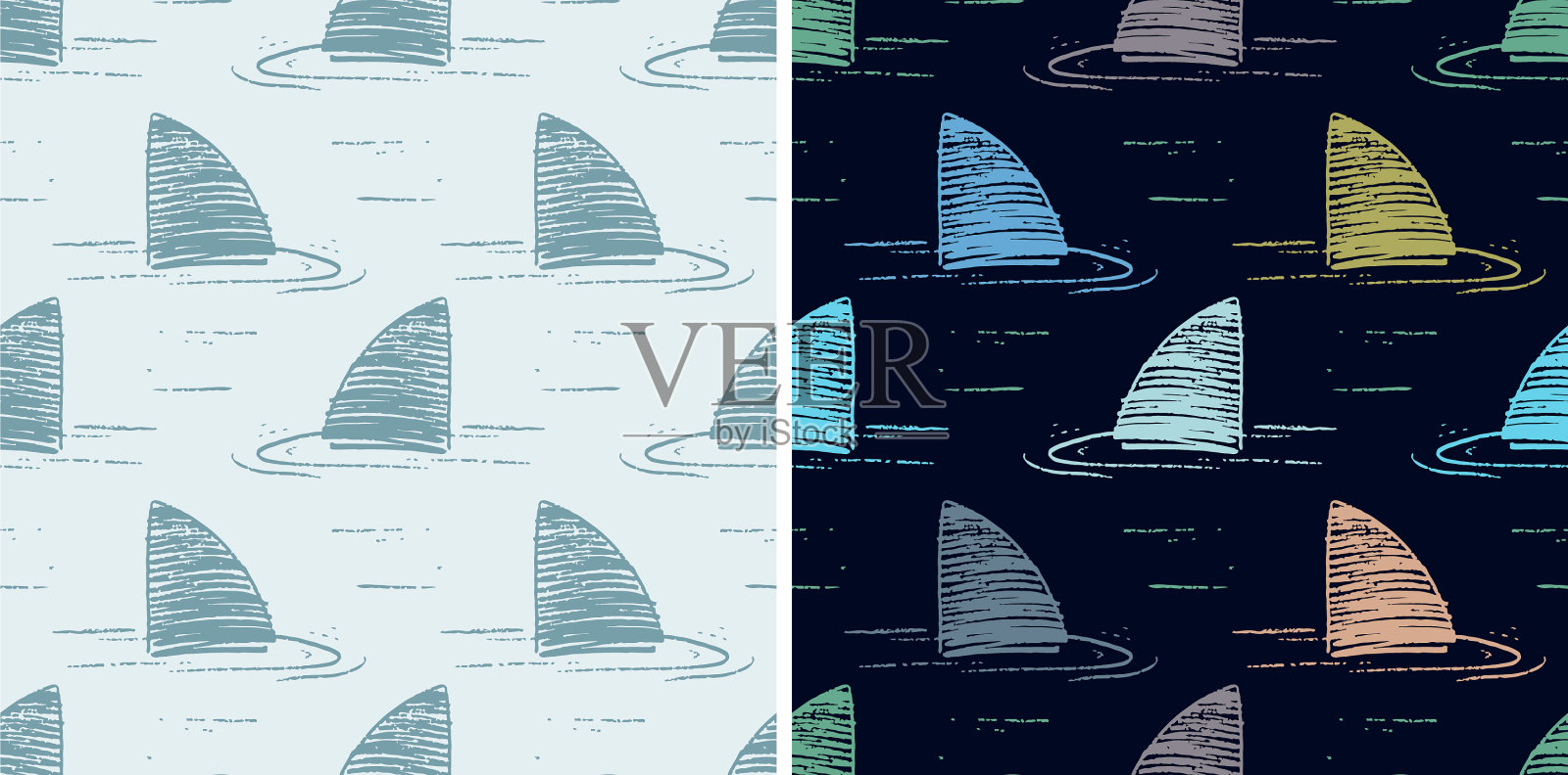 抽象无缝水下女孩图案插画图片素材