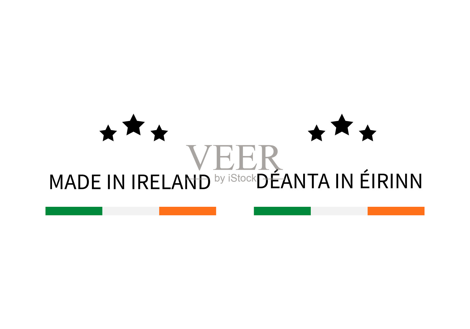 爱尔兰制造标签(英语和爱尔兰语)。质量标记矢量图标。适用于商标设计、标签、徽章、贴纸、徽章、产品包装等插画图片素材