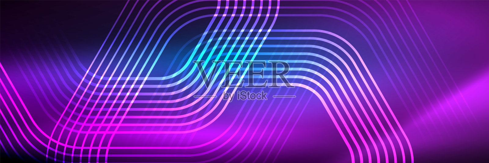 闪亮的霓虹灯线条，条纹和波浪，技术抽象的背景。时髦的抽象布局模板的业务或技术演示，互联网海报或网页小册子封面，墙纸插画图片素材