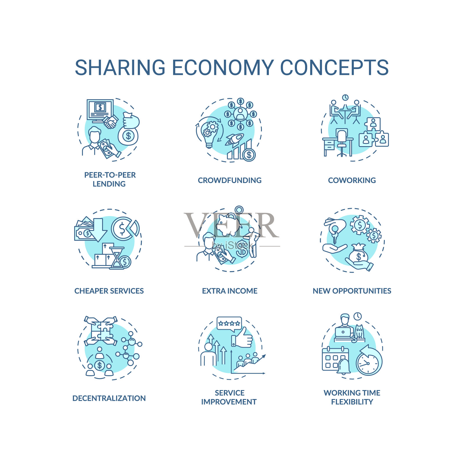 共享经济绿松石概念图标集图标素材