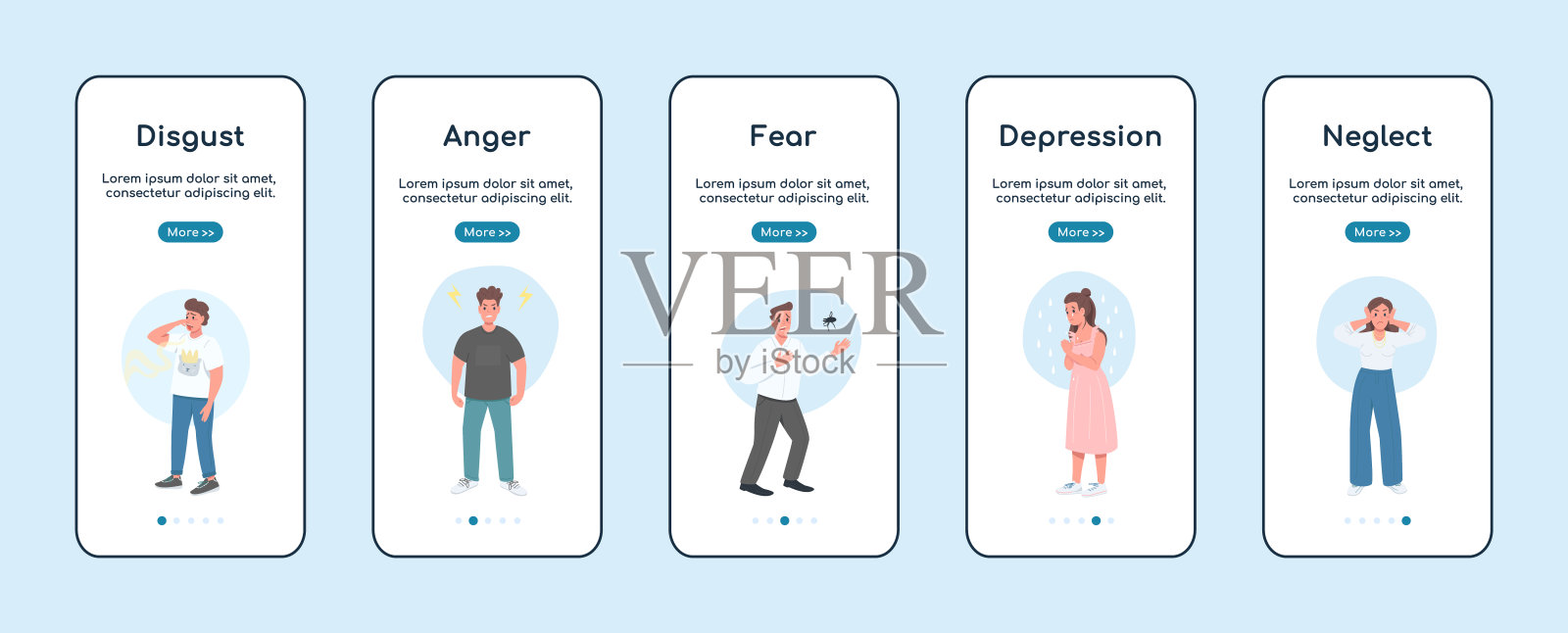 负面情绪上板手机应用程序屏幕平面矢量模板插画图片素材