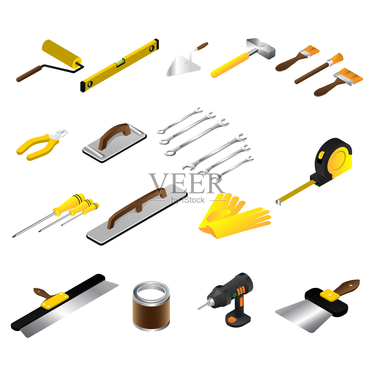 建筑工手上等距修理工具杂工上插画图片素材