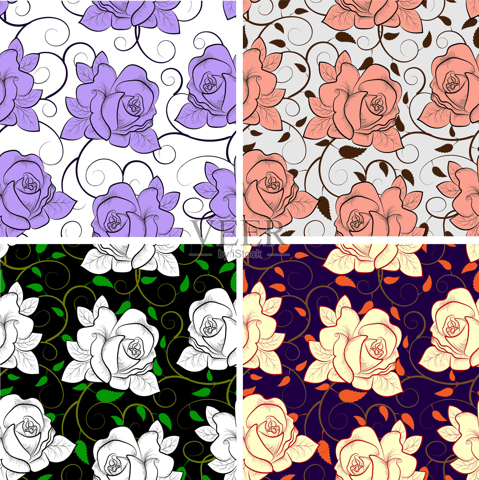 用玫瑰收集抽象图案插画图片素材