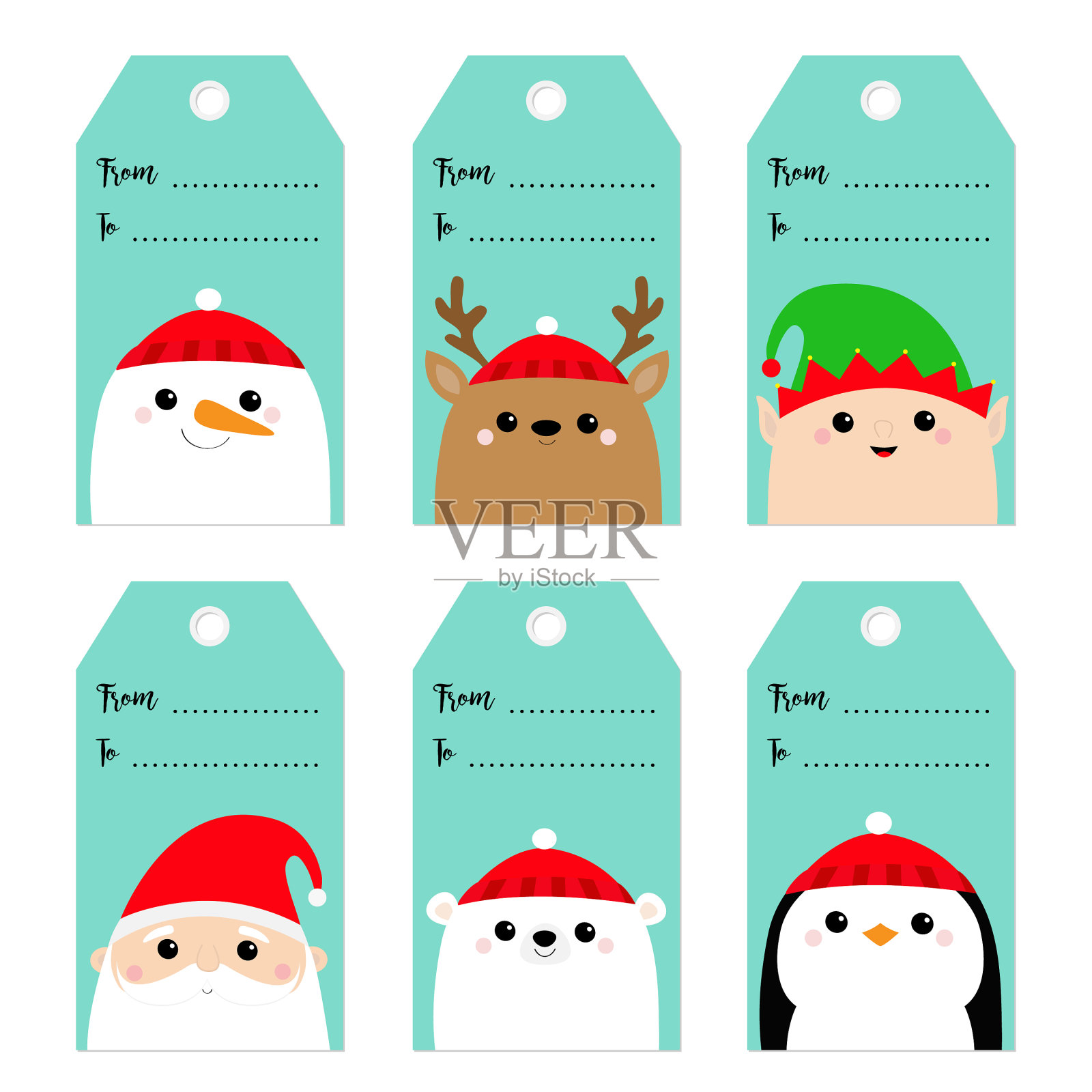 圣诞礼物标签集雪人圣诞老人小精灵图标素材