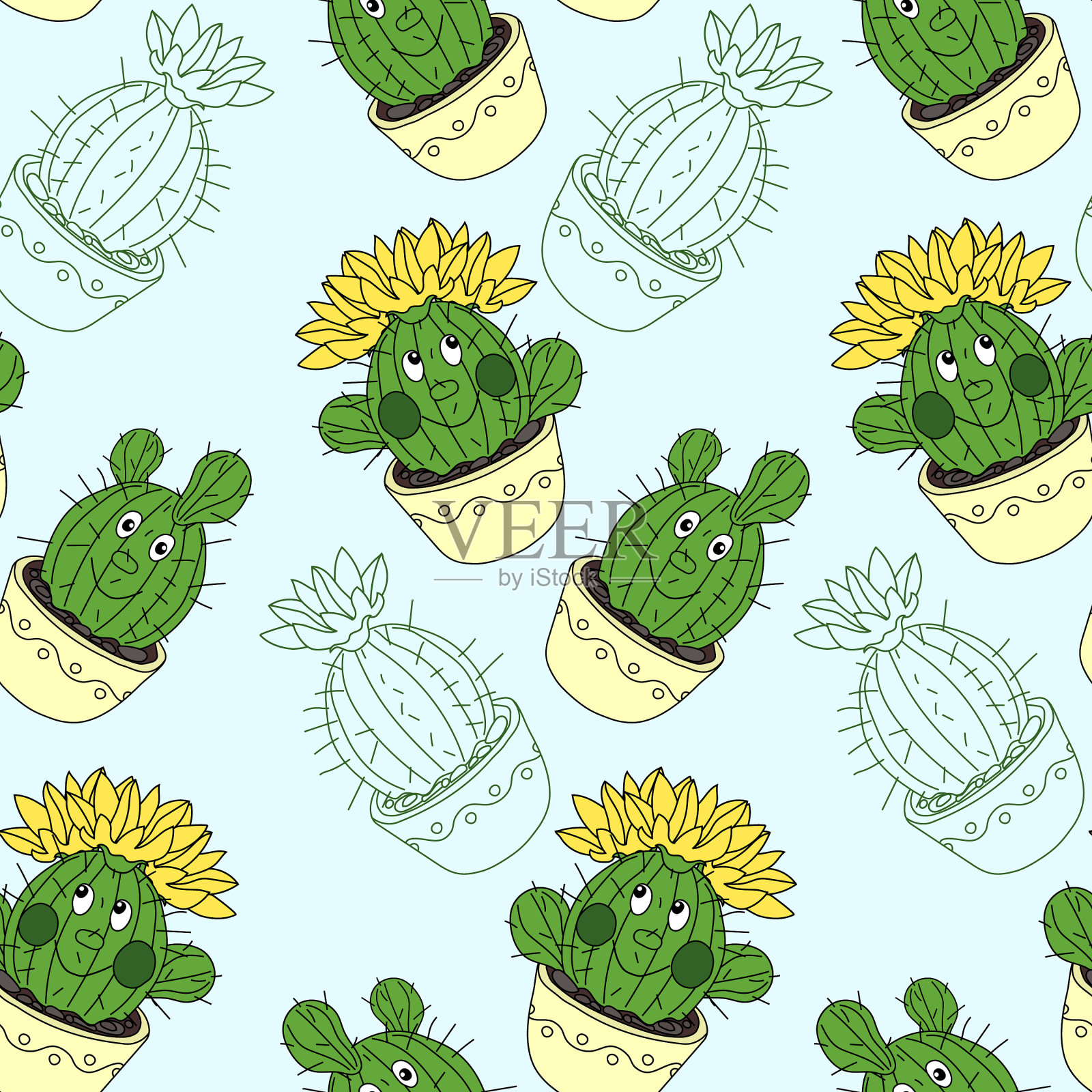 与仙人掌和多肉植物无缝搭配插画图片素材