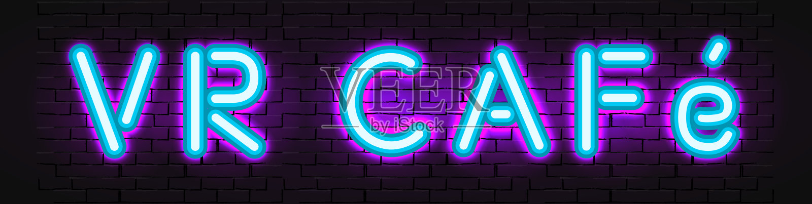 VR Cafe霓虹横幅插画图片素材