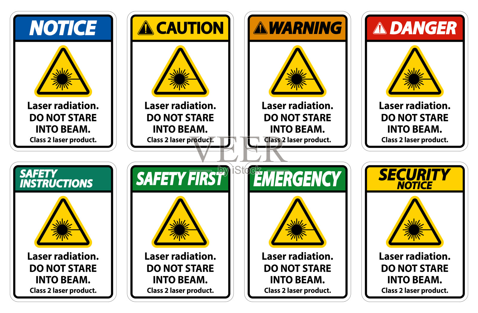 激光辐射，不要盯着光束，2类激光产品标志在白色背景上插画图片素材