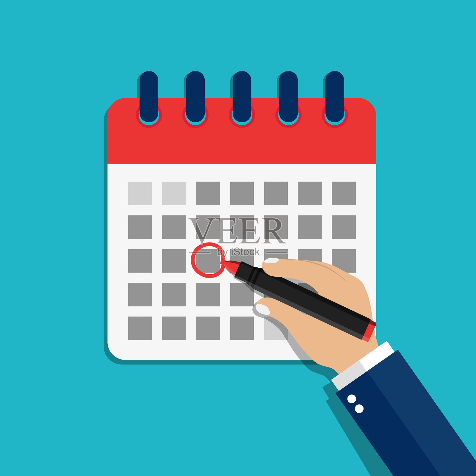 日历圈着日期，手圈着人插画图片素材