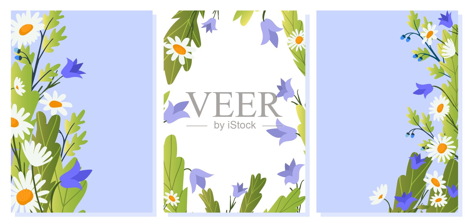 矢量花卡片与夏季野花卡通矢量插图。插画图片素材