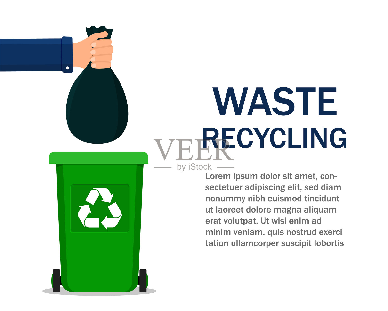 男人把袋子扔在垃圾里，手里拿着袋子插画图片素材