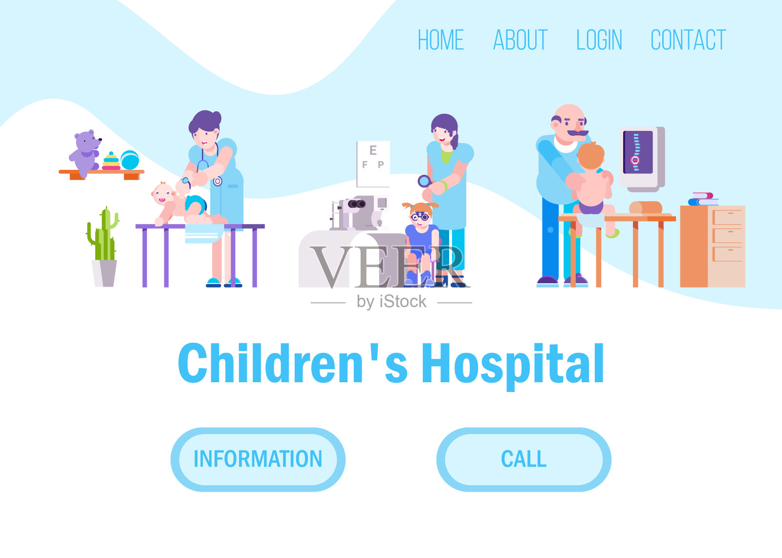 医生为儿童在医院或医疗诊所的矢量插图设置网站。插画图片素材