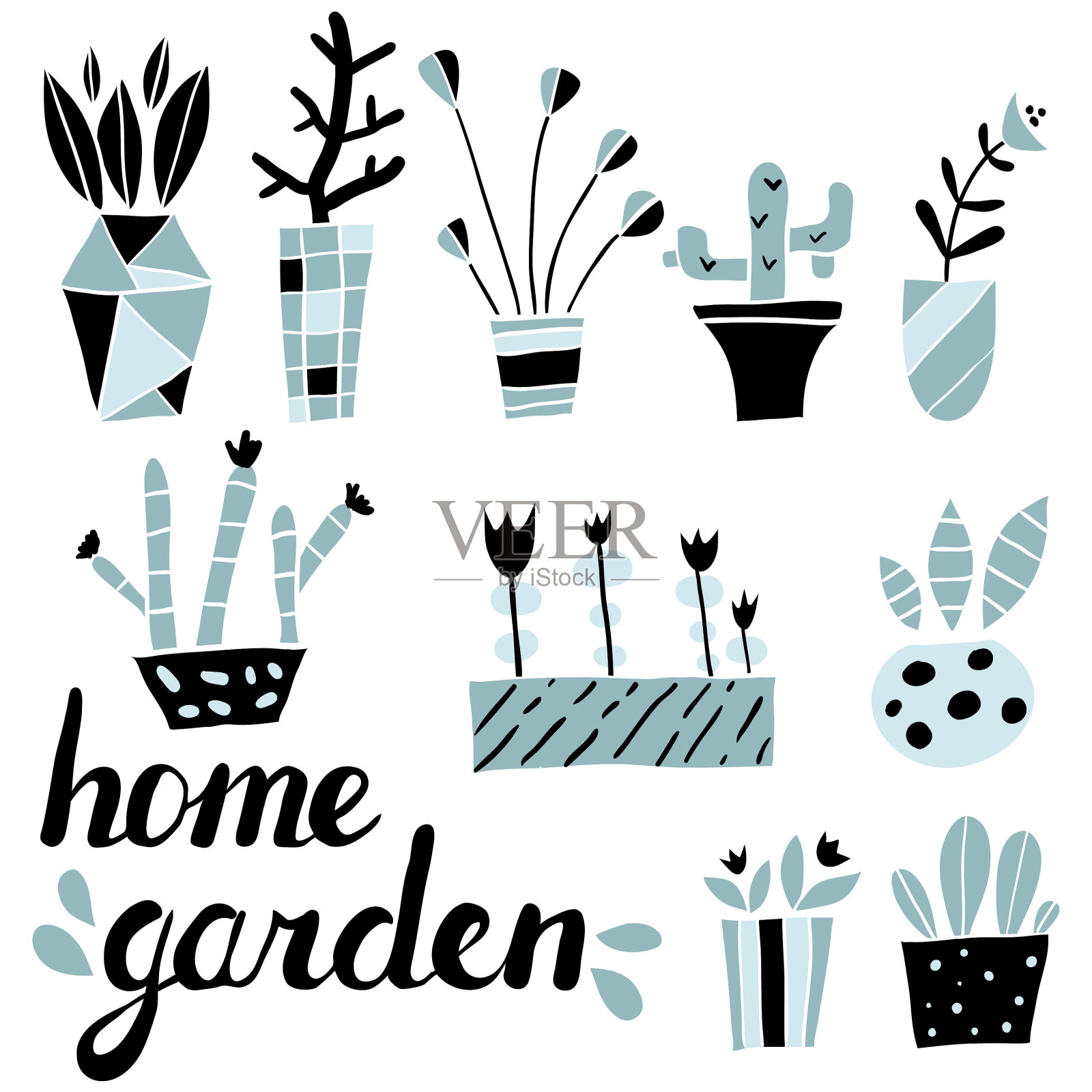 设置彩色手绘花盆插画图片素材