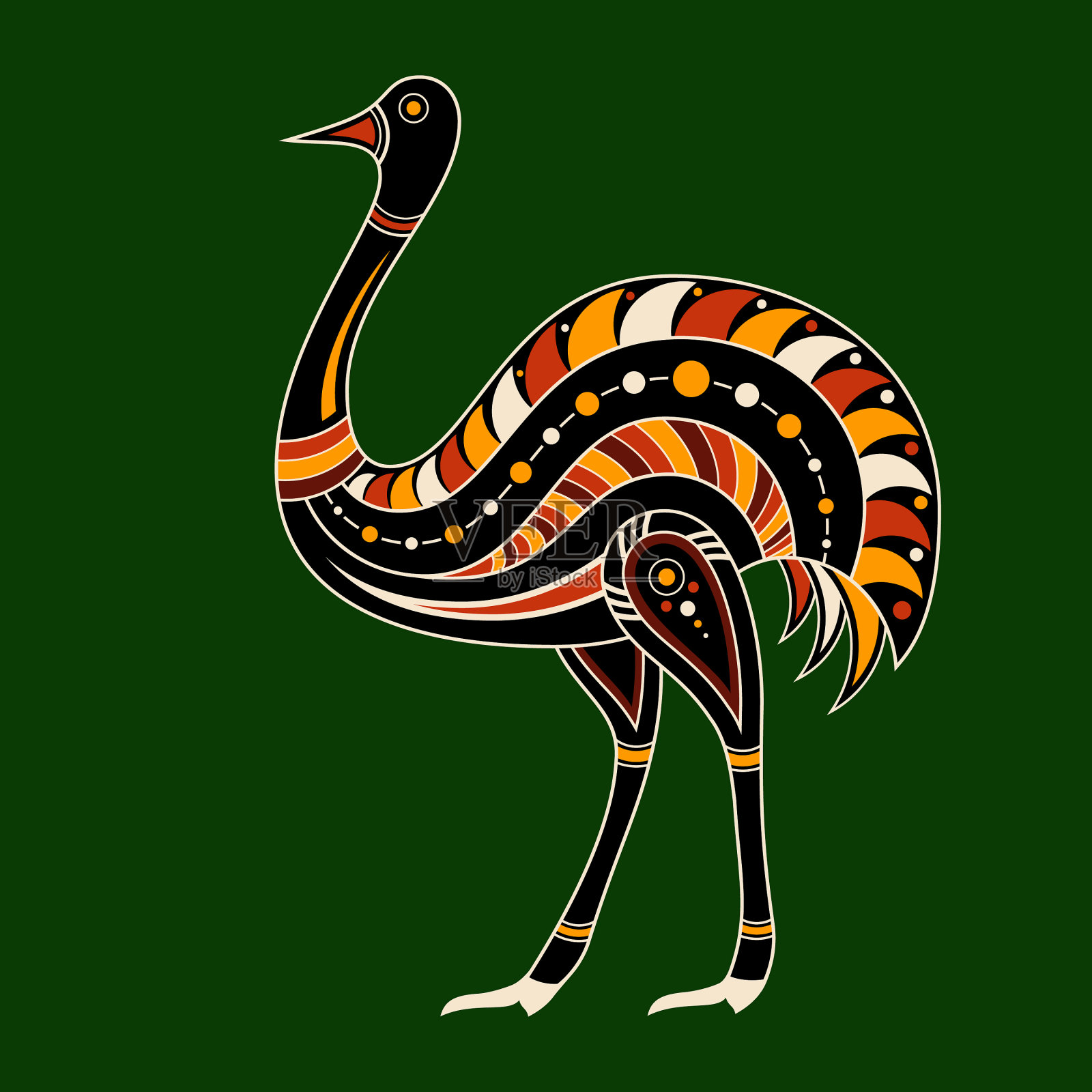 鸵鸟土著艺术风格色彩插画图片素材