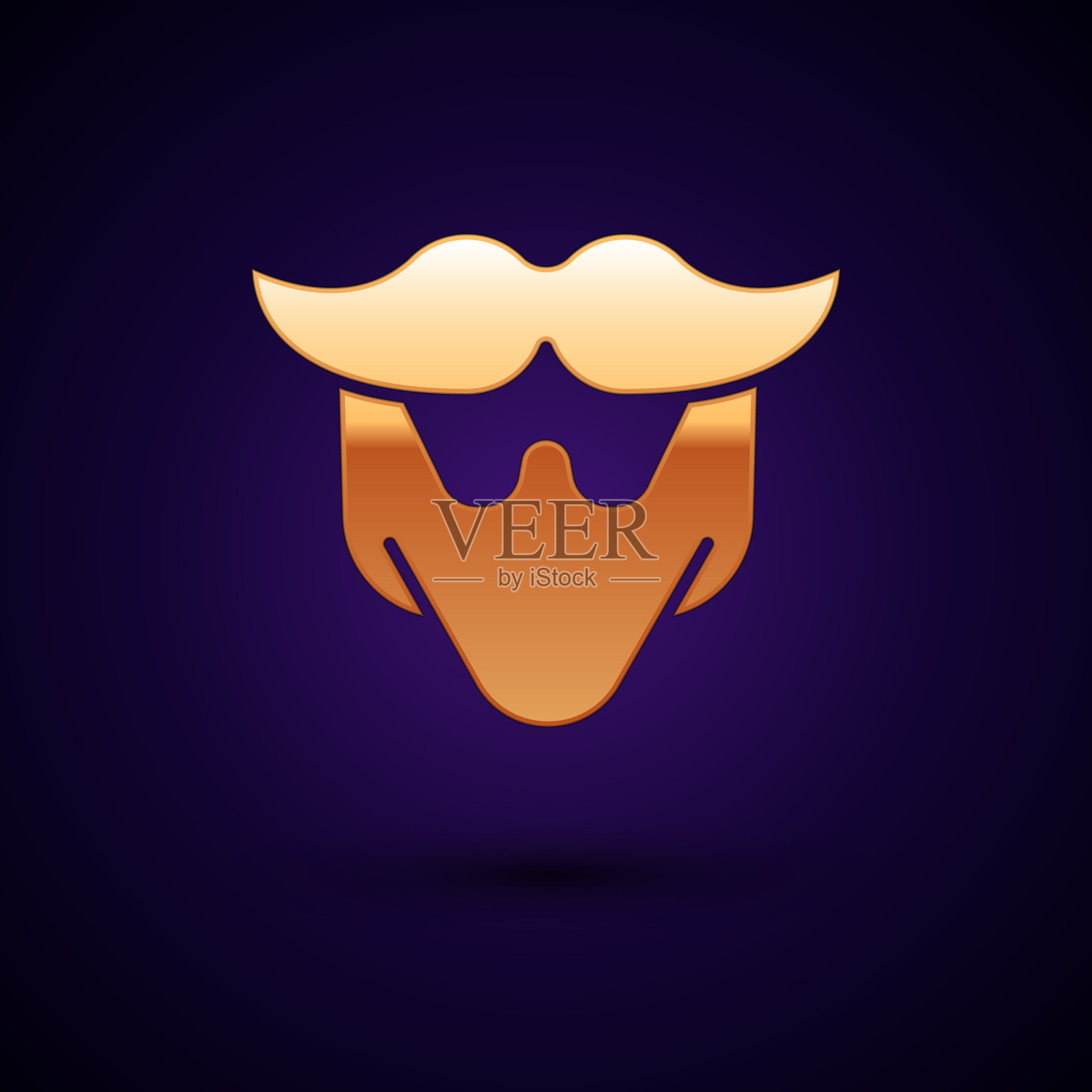 金色胡子和胡子图标孤立在深蓝色插画图片素材