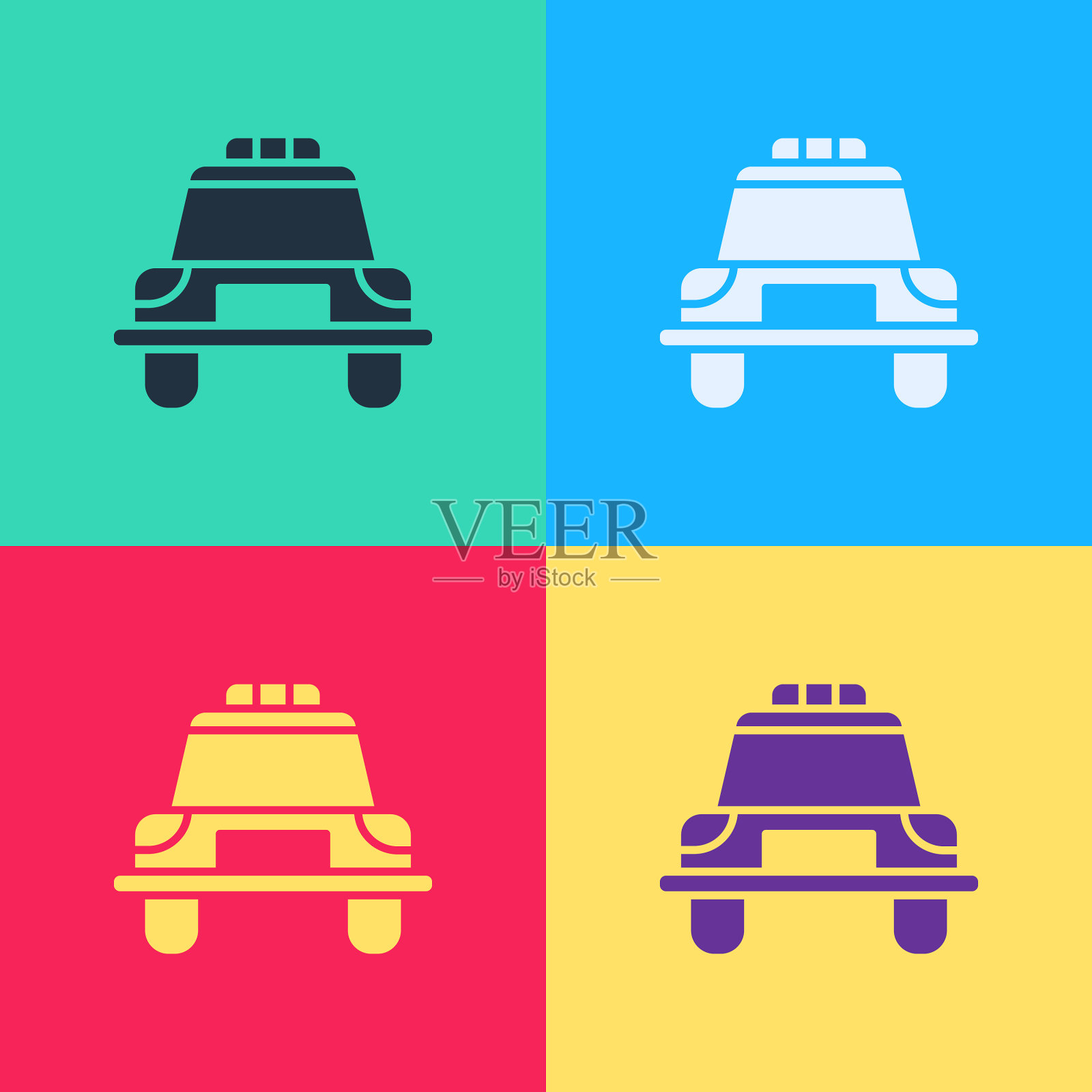 波普艺术警车和警察闪光图标图标素材