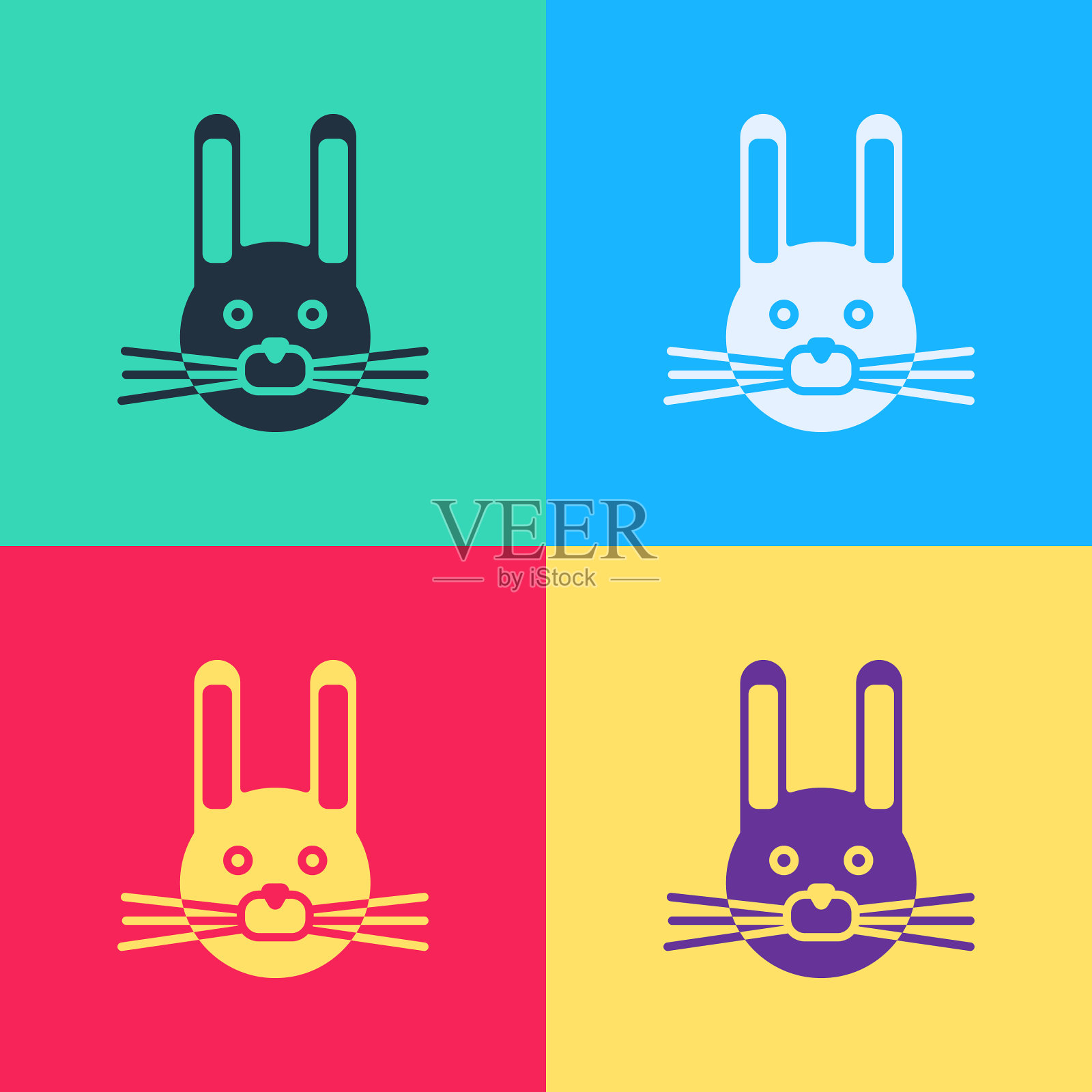 波普艺术复活节兔子图标孤立的颜色插画图片素材