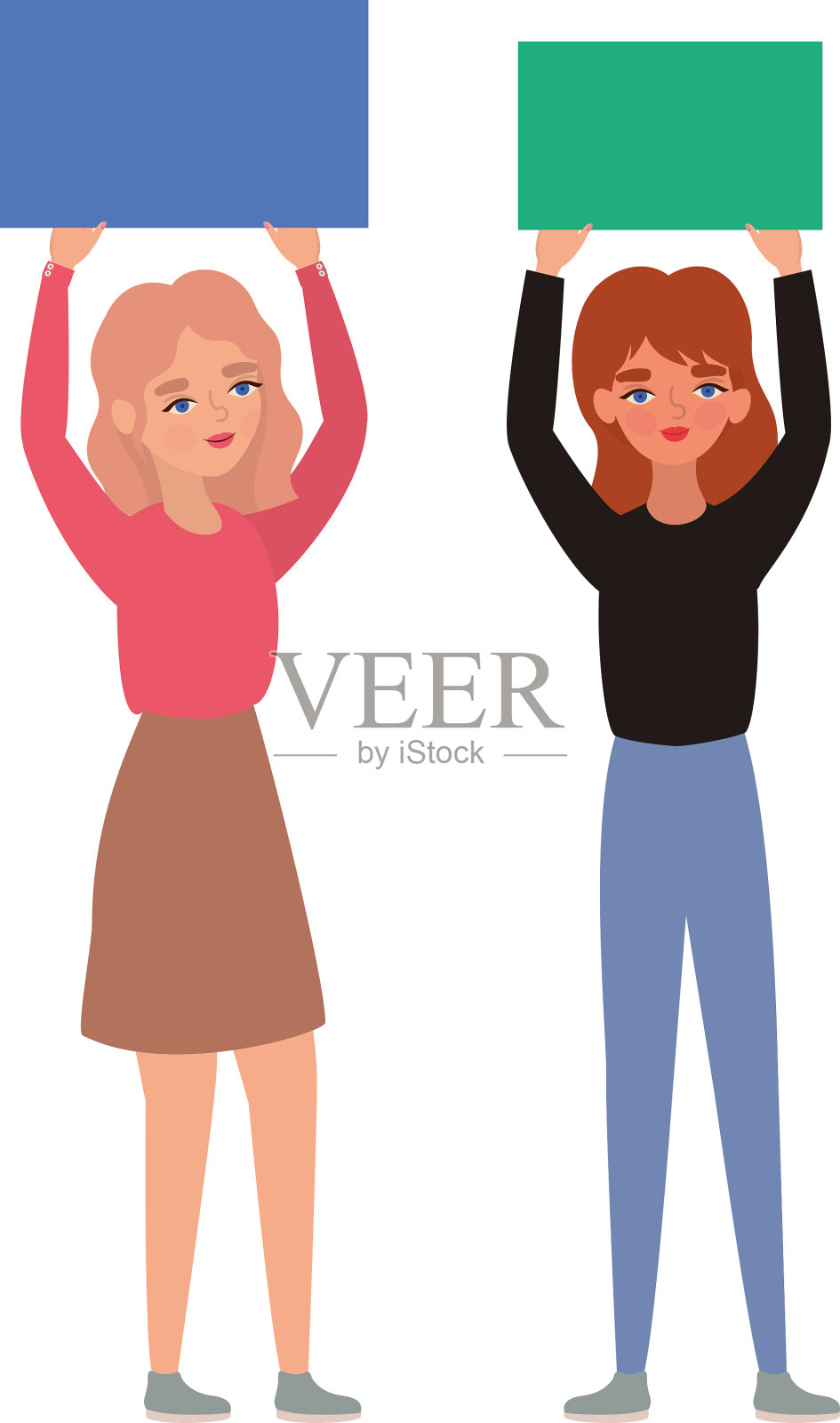 妇女与旗帜设计插画图片素材