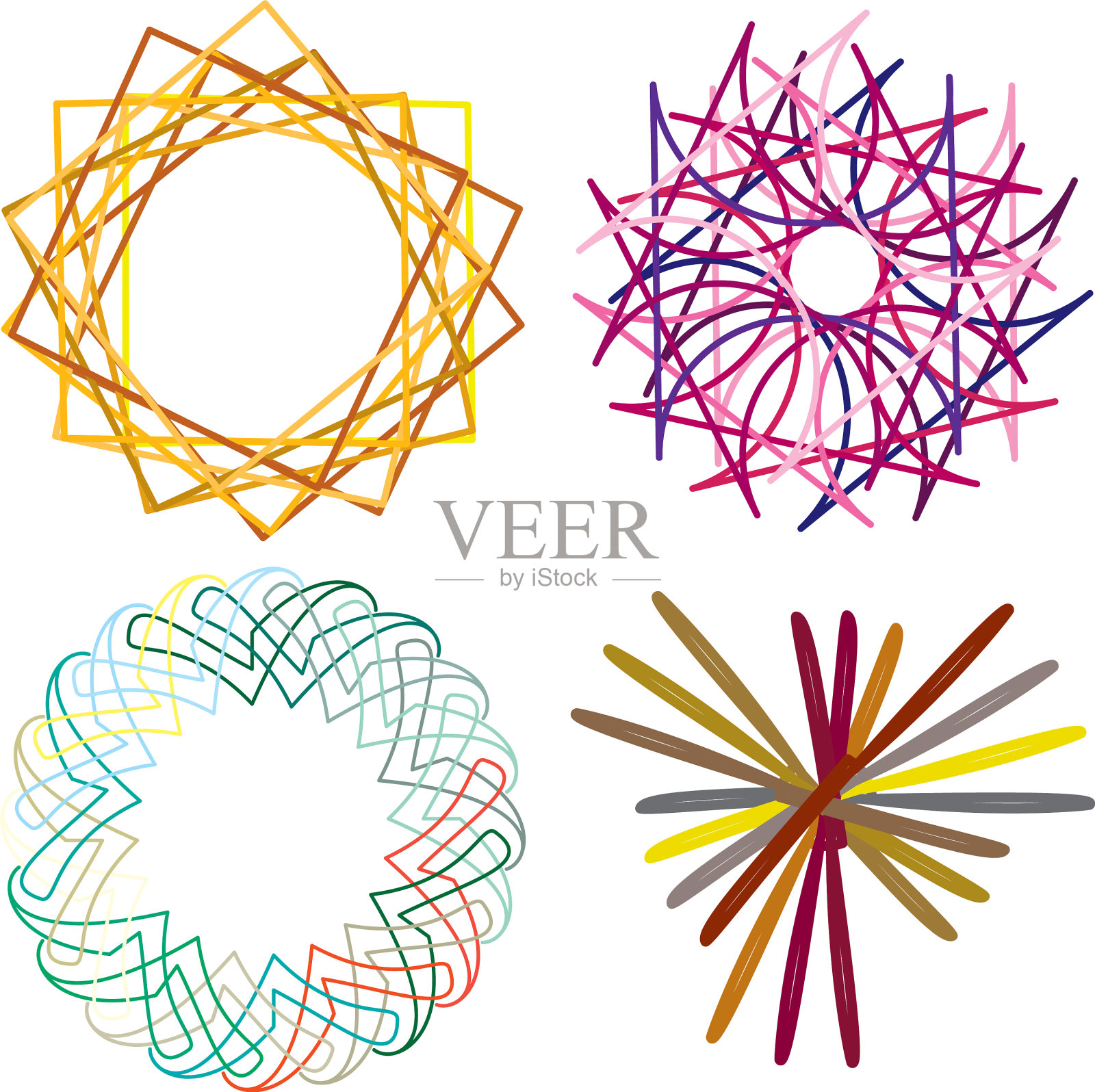 彩色圆形和径向抽象曼荼罗插画图片素材