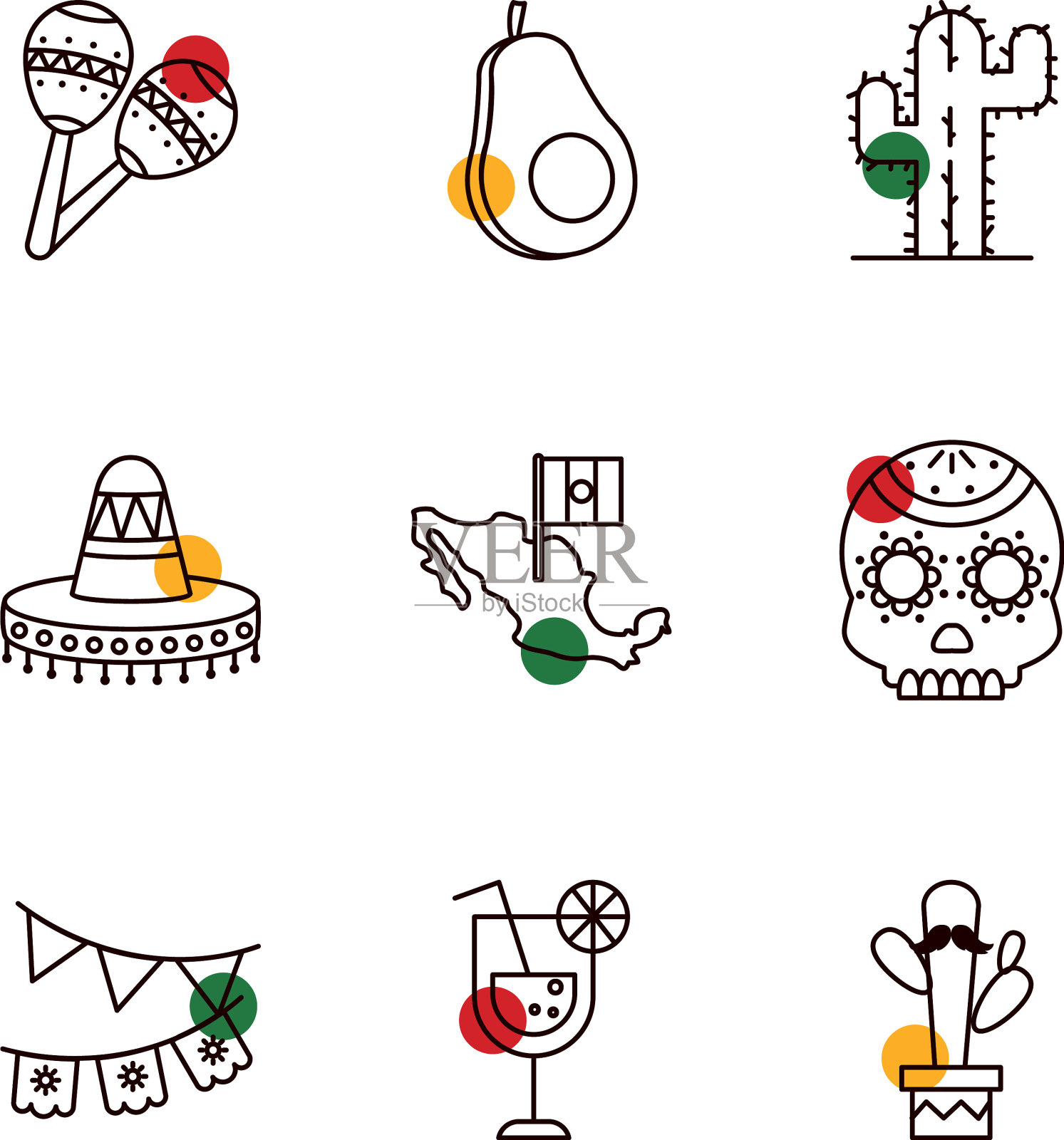 墨西哥半线半色风格图标集图标素材