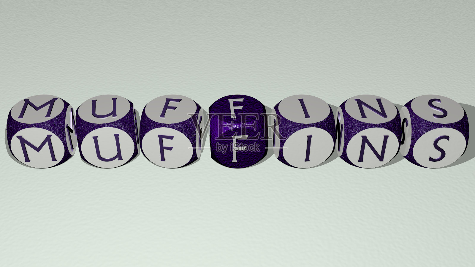 在镜子地板上用立方体字母排列的松饼填字游戏，概念含义和呈现。背景和蛋糕。三维演示照片摄影图片