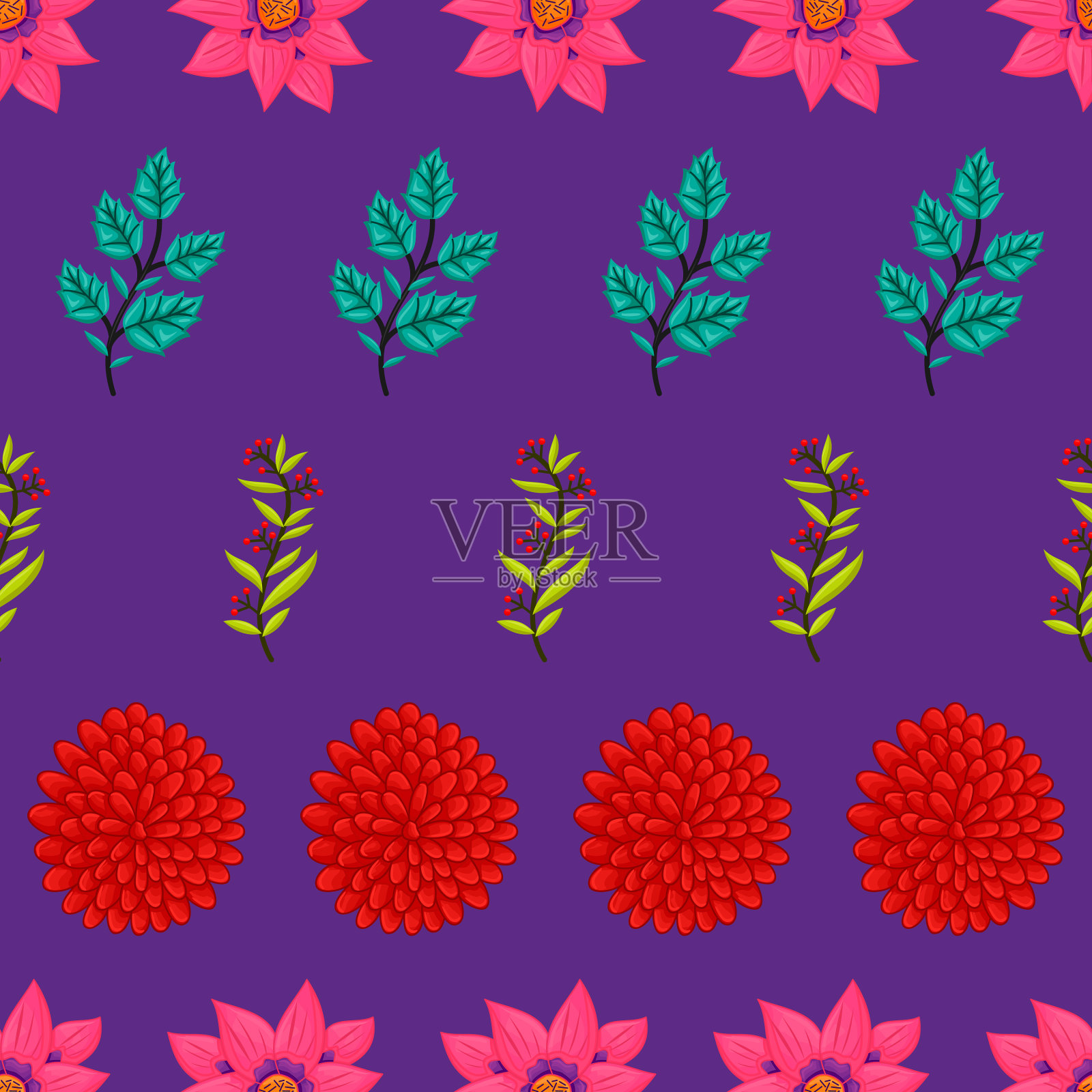 无缝花叶图案背景插画图片素材