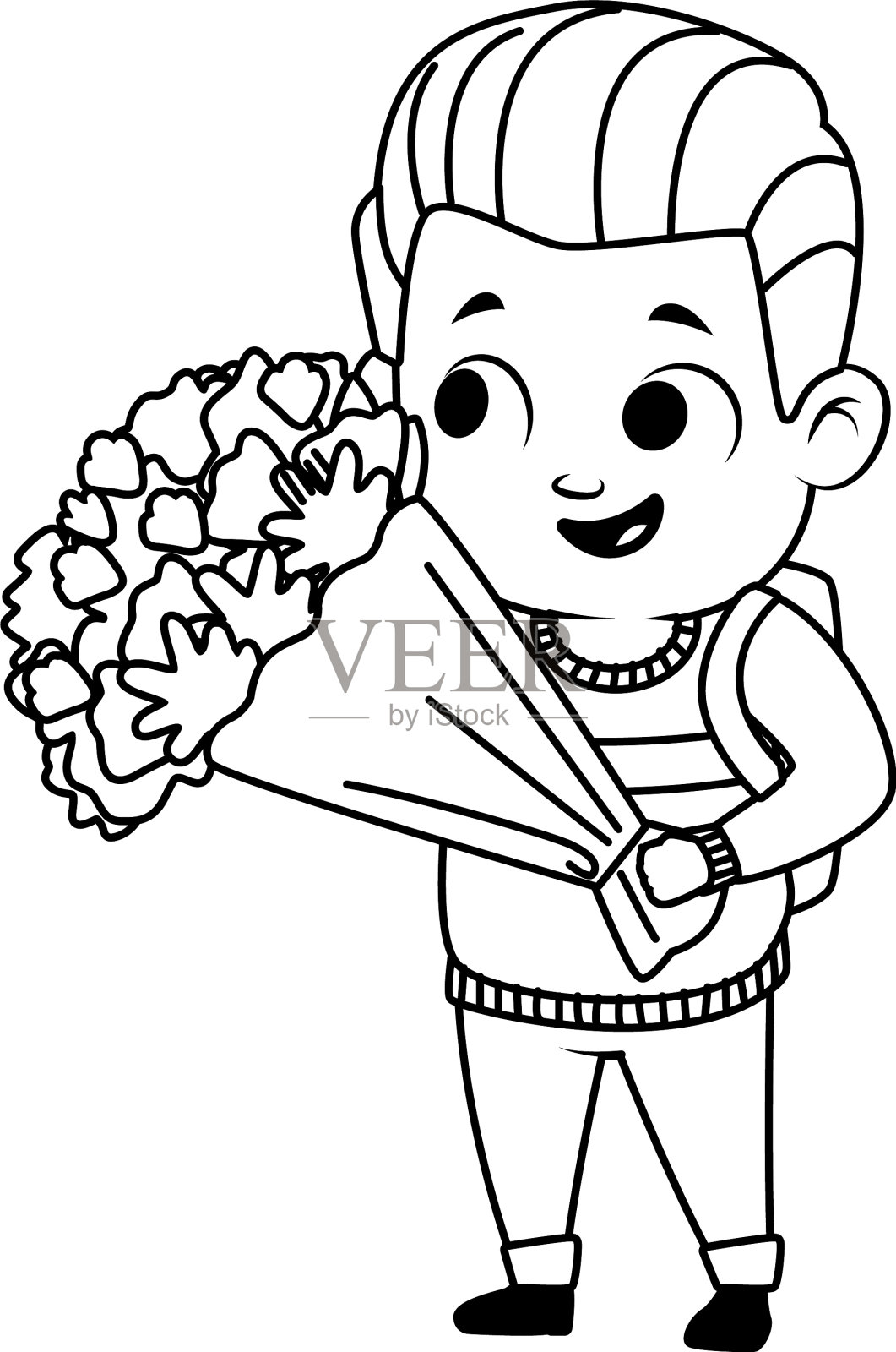可爱的小男孩与花束的特点插画图片素材