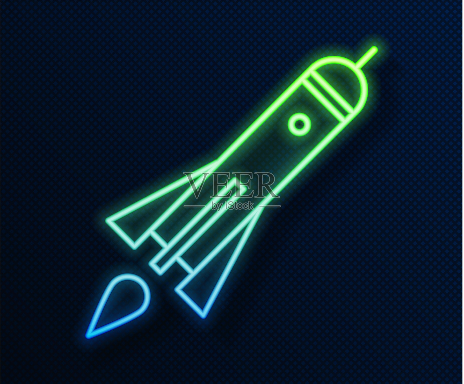 发光的霓虹线火箭船与火的图标插画图片素材