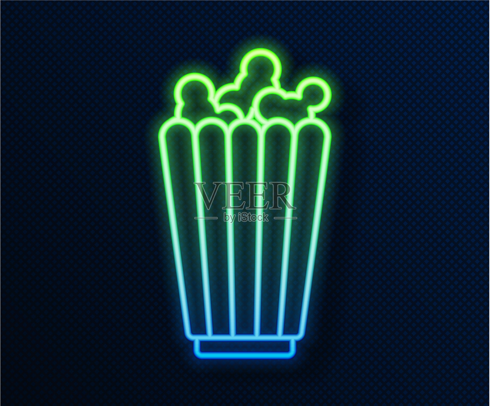 发光的霓虹灯线爆米花在纸板箱图标插画图片素材