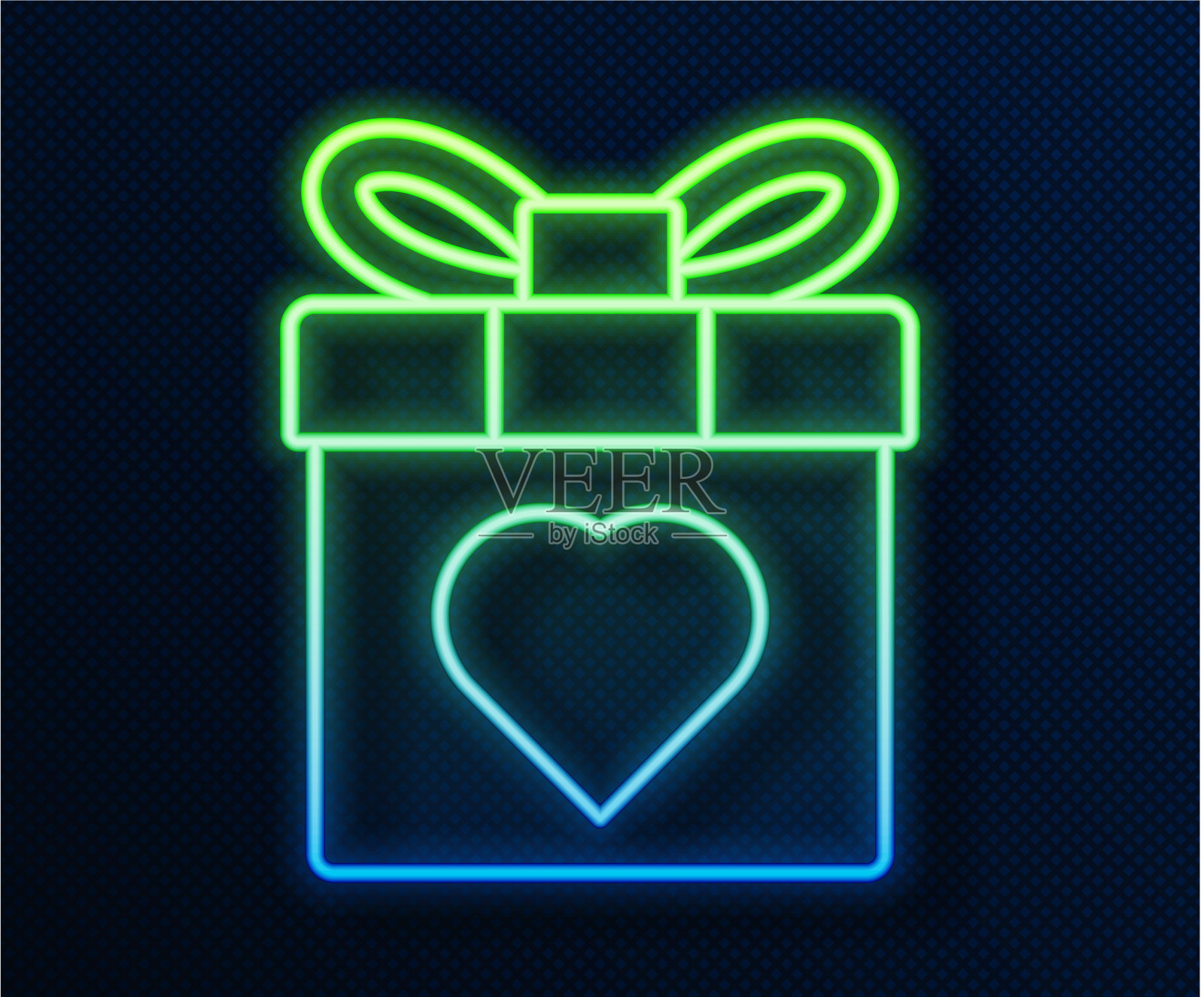发光的霓虹线礼品盒和心形图标孤立插画图片素材