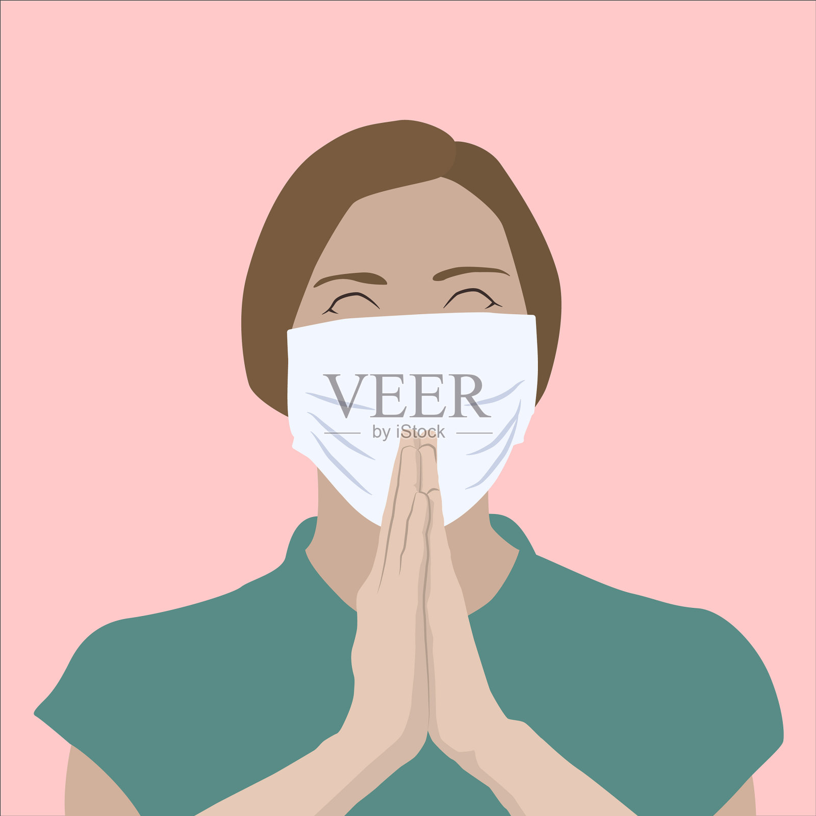 现实的年轻女子祈求治愈插画图片素材