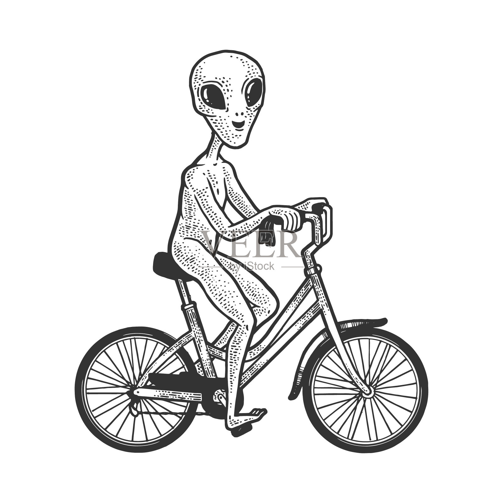 外星人骑着自行车素描插画图片素材
