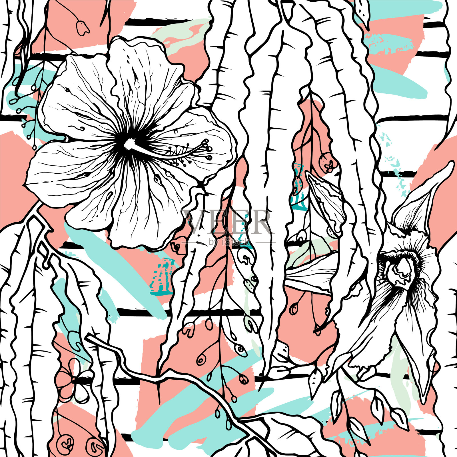 热带条纹动物图案无缝图案插画图片素材