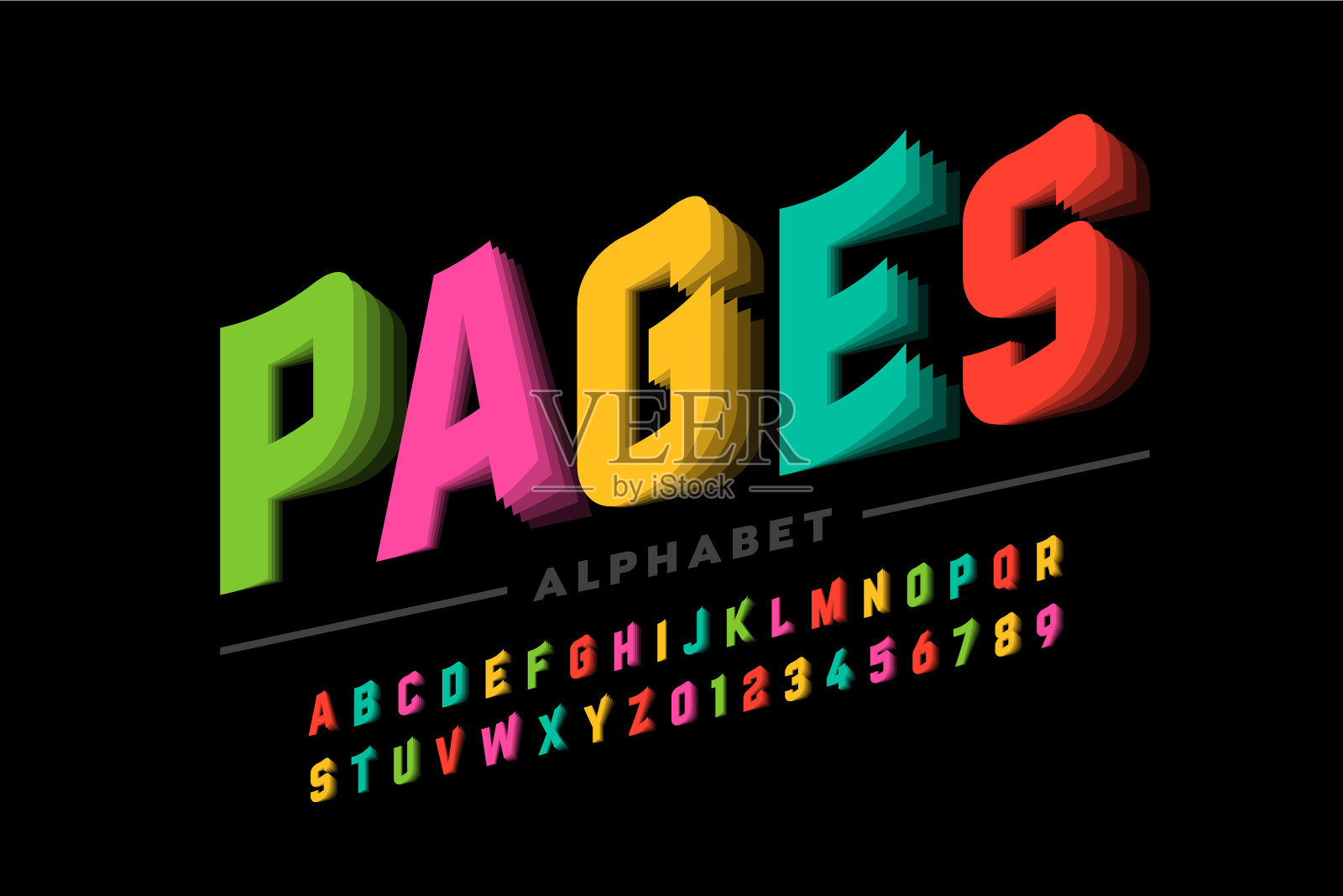 翻页式字体插画图片素材