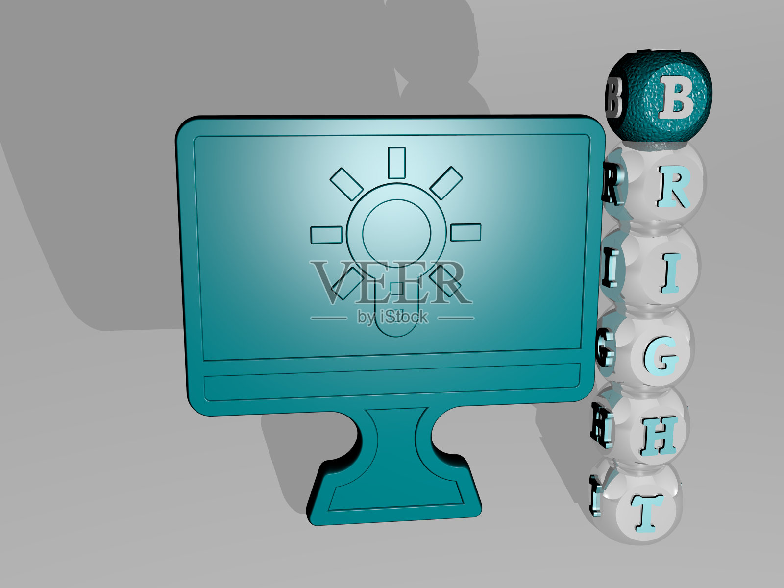 明亮的三维表现与图标在墙上和文本安排由金属立方体字母在镜子地板上的概念含义和幻灯片演示。背景和抽象照片摄影图片