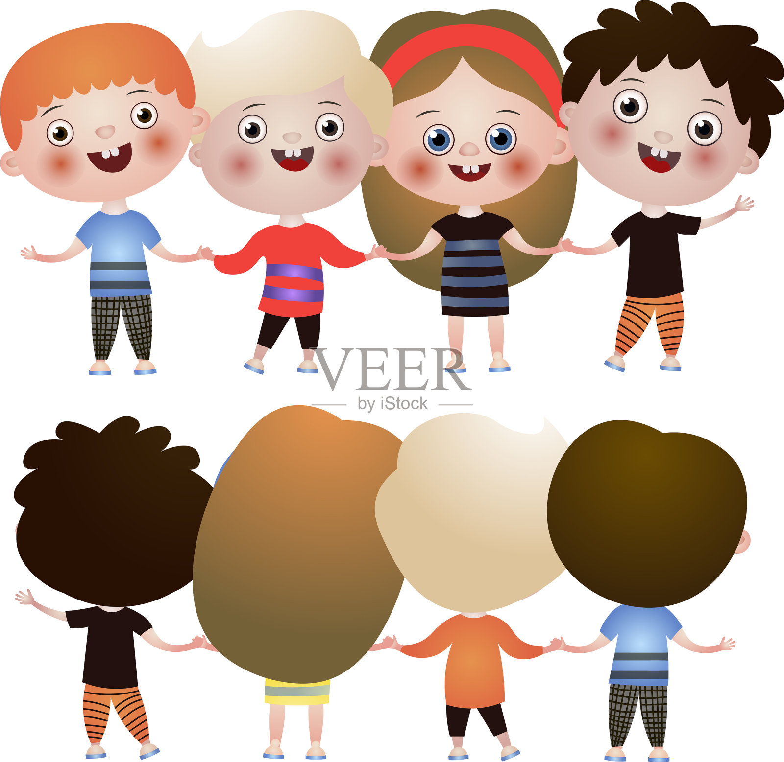 Set happy smiling kids dancing in七彩设计元素图片