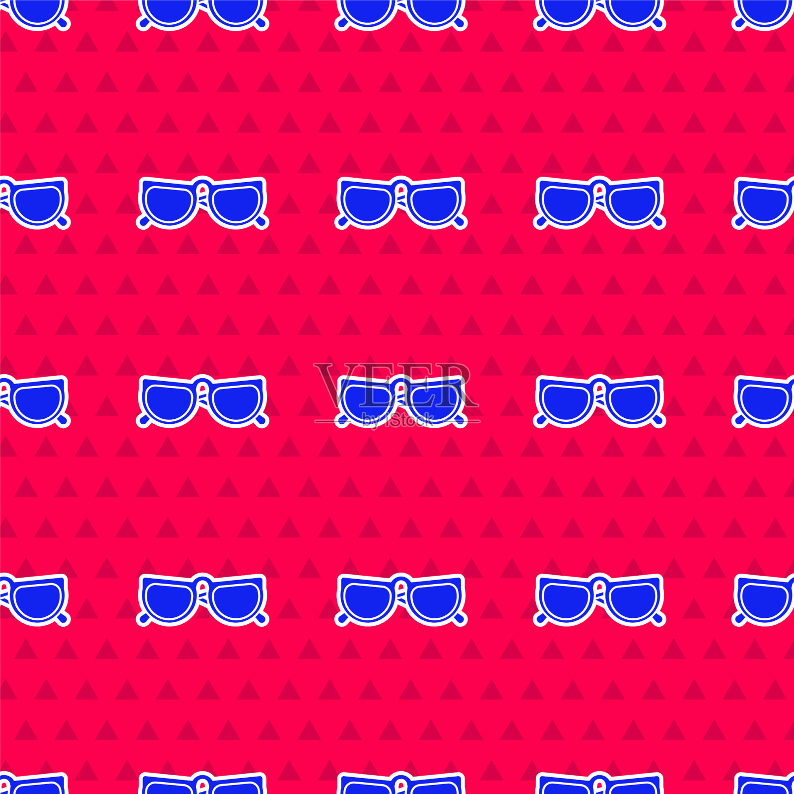 蓝色眼镜图标孤立无缝模式上的红色插画图片素材