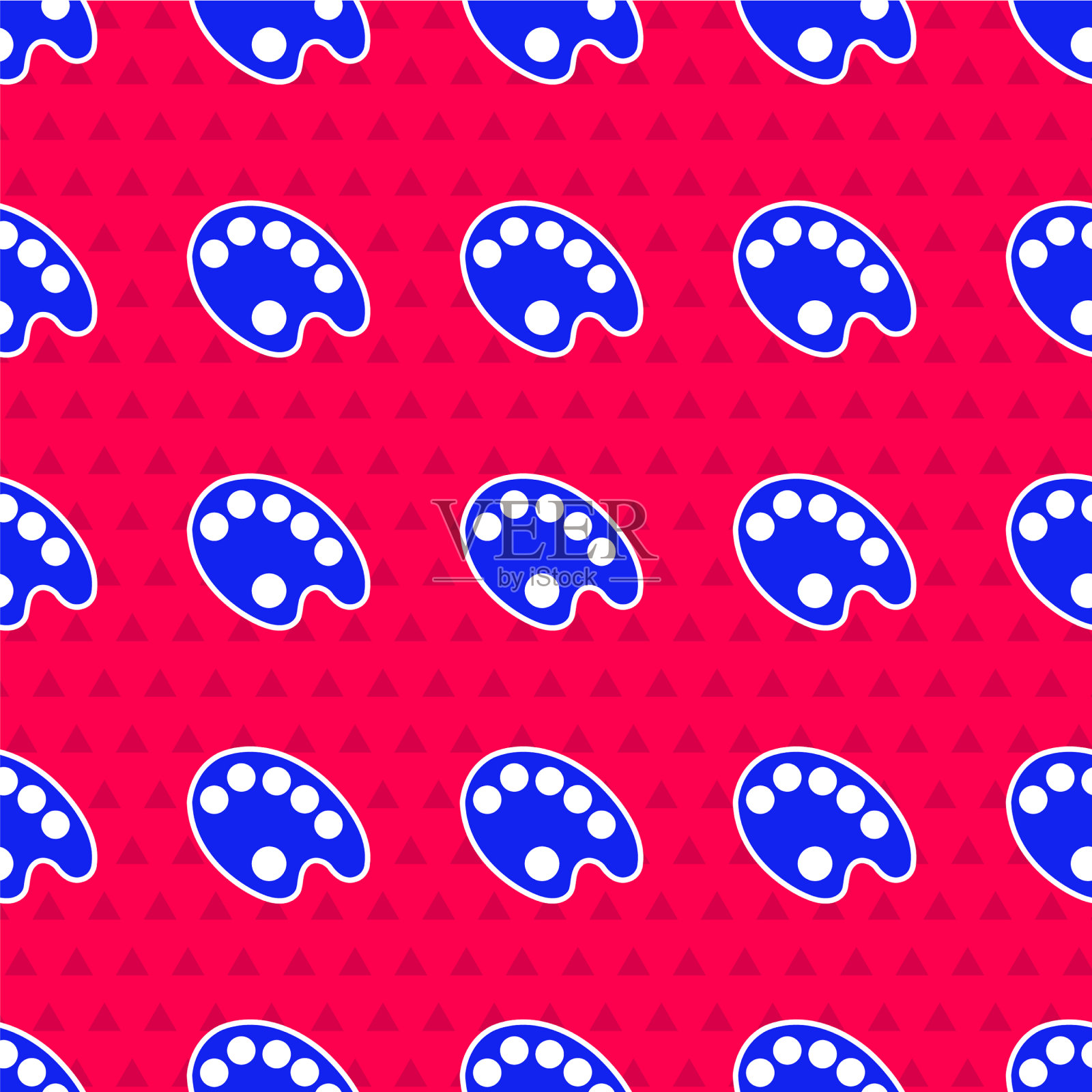 蓝色调色板图标隔离无缝模式上的红色插画图片素材