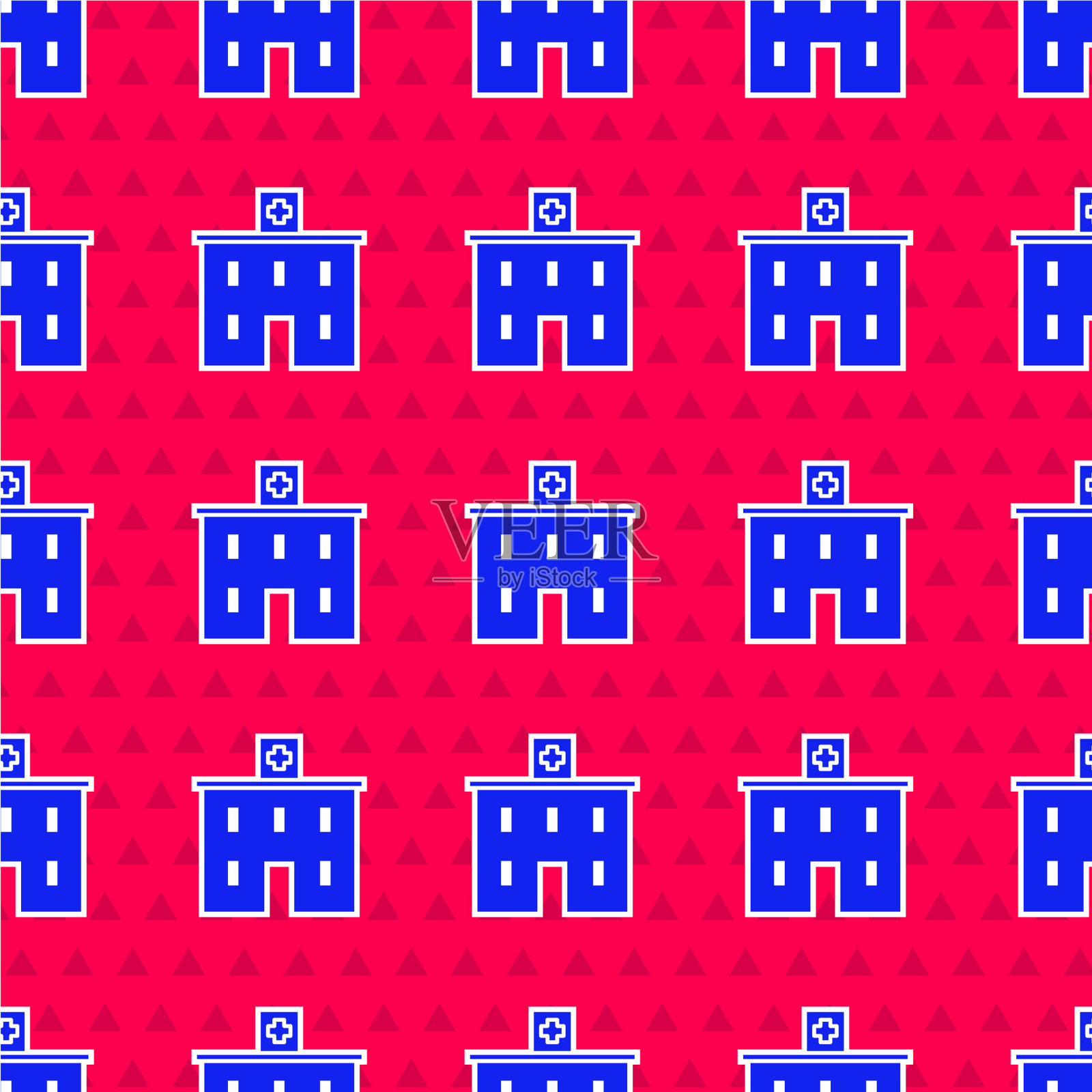 有十字图标的蓝色医疗大楼插画图片素材